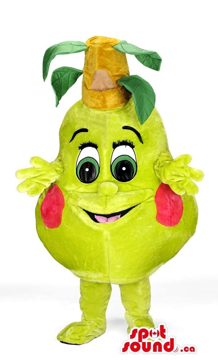 SPOTSOUND Lemon Fruit Mascot US with Red Cheeks and Large Eyes and Leaves