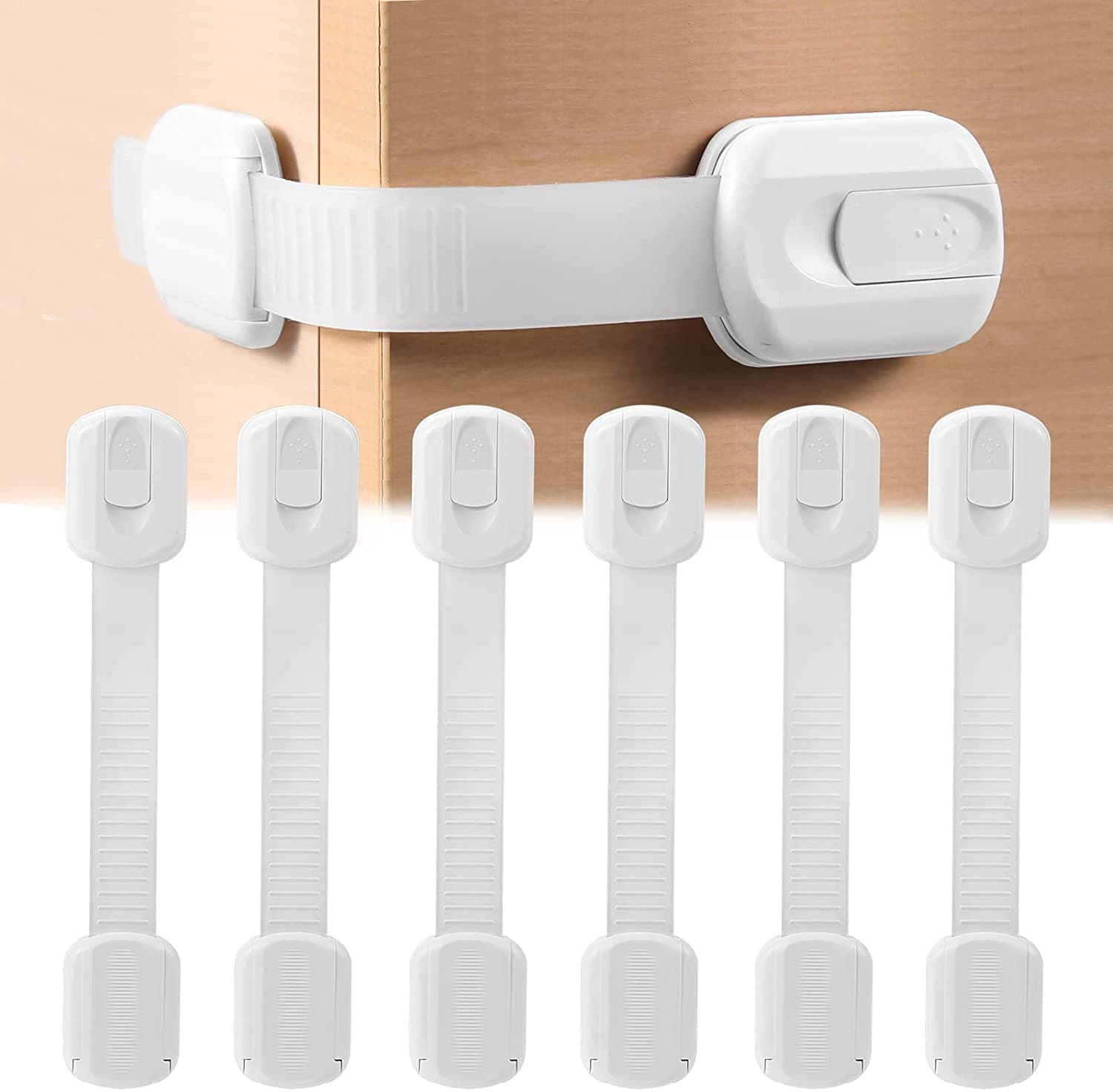 JiaSifuChild Safety Cupboard Locks,6 Pack Adjustable Baby Cupboard Safety Locks,Child Proof Locks with No Drilling Needed & Strong Adhesives for Cabinet,Fridge, Freezer,Drawers, Dishwasher, Toilet