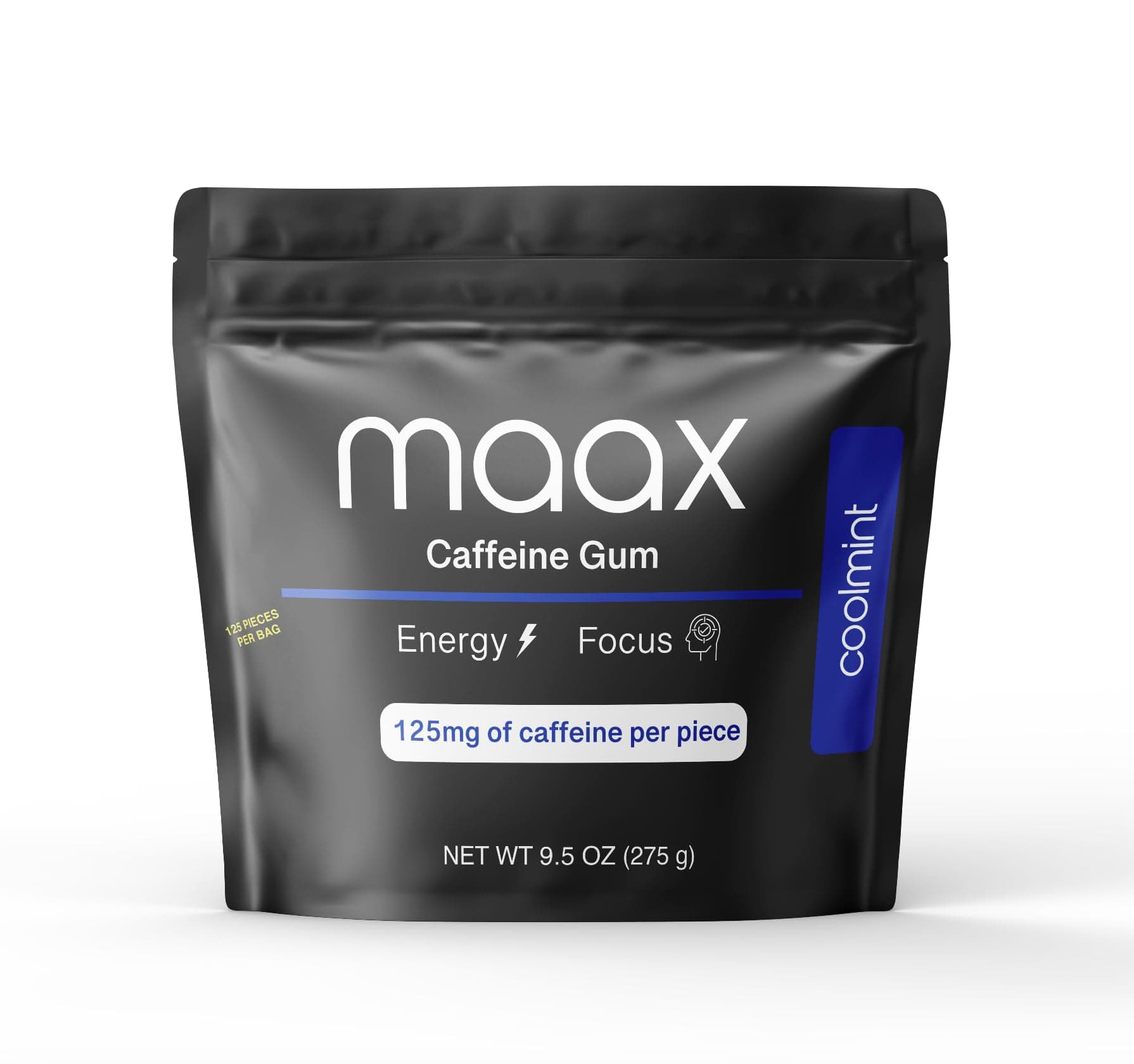 Maax Caffeinated Gum Maax Caffeine Energy Gum,125mg of caffeine per piece,Coolmint,125 total pieces per bag,Focus Supplement