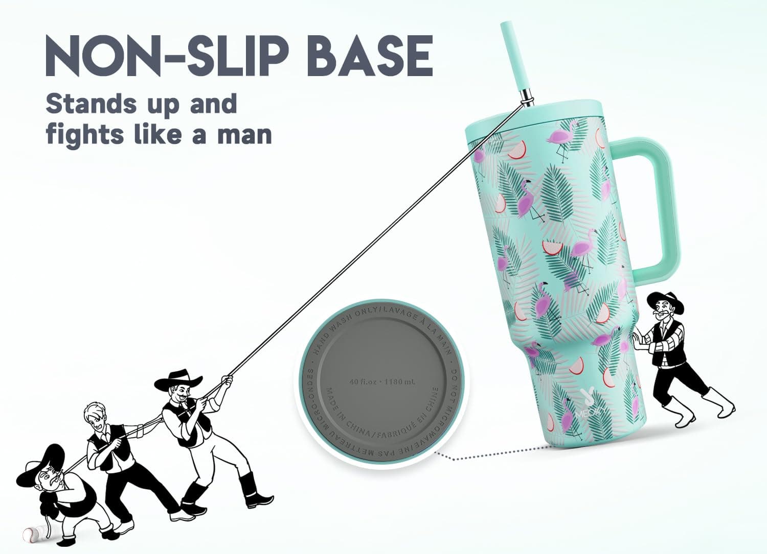 Meoky 40 oz Tumbler with Handle and Straw, Tumbler with Lid and Straw, Insulated Stainless Steel Travel Mug, 100% Leak-proof, Keeps Cold for 34 Hours or Hot for 10 Hours (Blue Flamingo)