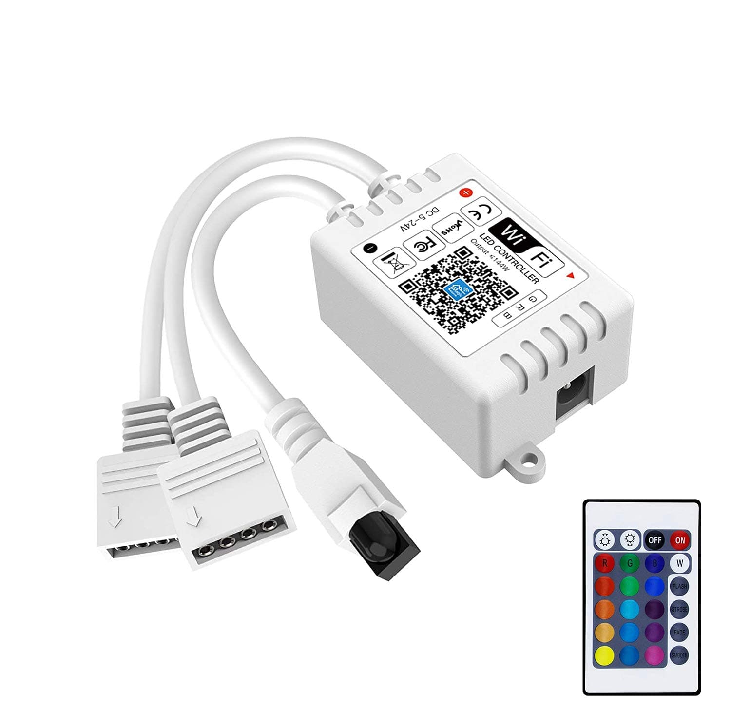iNextStation LED Smart WiFi Controller 2-Port Dual 4-Pin Output with 24-Key Remote Compatible with Alexa / Google Assistant / IFTTT for SMD 5050 3528 Color Changing LED Strip Lights