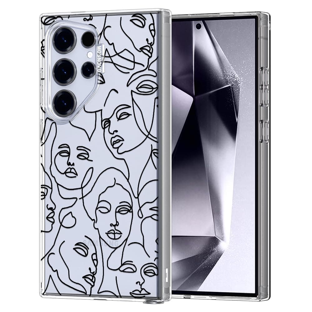 MOSNOVO Case for Samsung Galaxy S24 Ultra, [Buffertech 6.6ft Military-Grade Drop Protection] [Anti Peel Off Tech] Clear TPU Bumper Phone Case Cover Design - Abstract Face Line Art