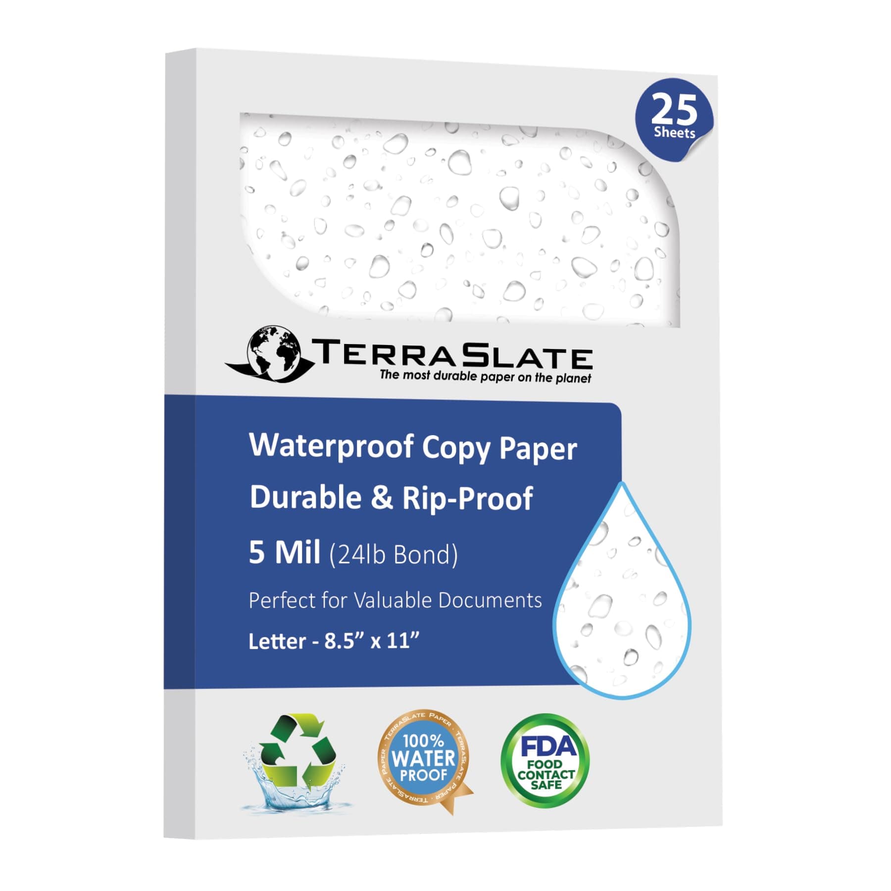 TerraSlate Paper 4 Mil 8.5" X 11" Waterproof Laser Printer/Copy 25 Sheets