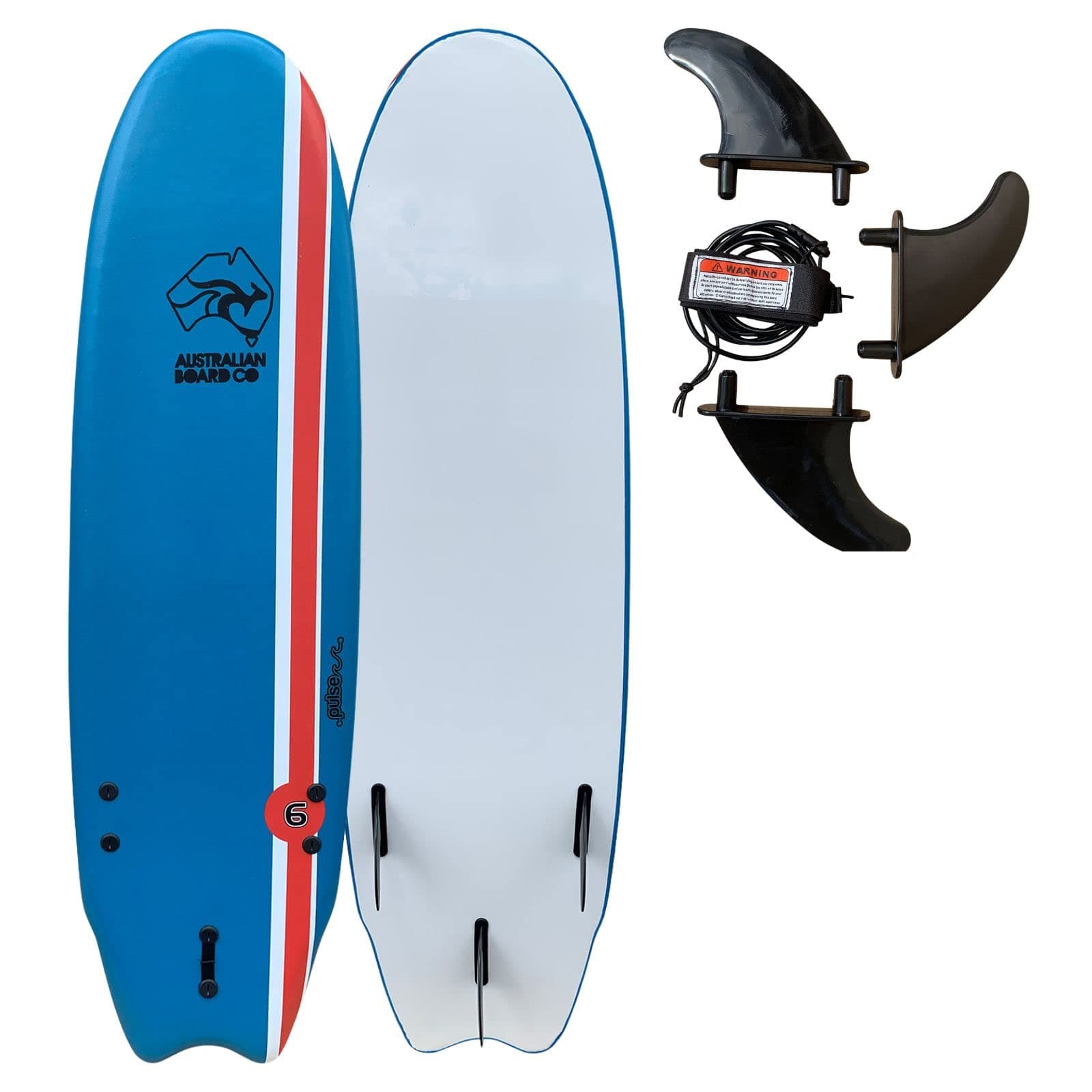 6 ft Australian Board Co Pulse Soft Foamie Beginner Surfboard / Kids, Adults / Quality Leash and Fins Included