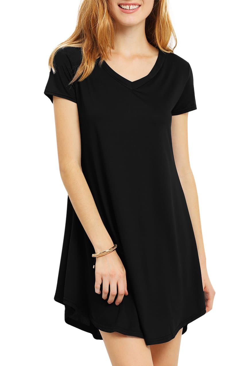 Faith in Flower Made in USA V-Neck Short Sleeve Casual Loose Swing T-Shirt Dress For Women