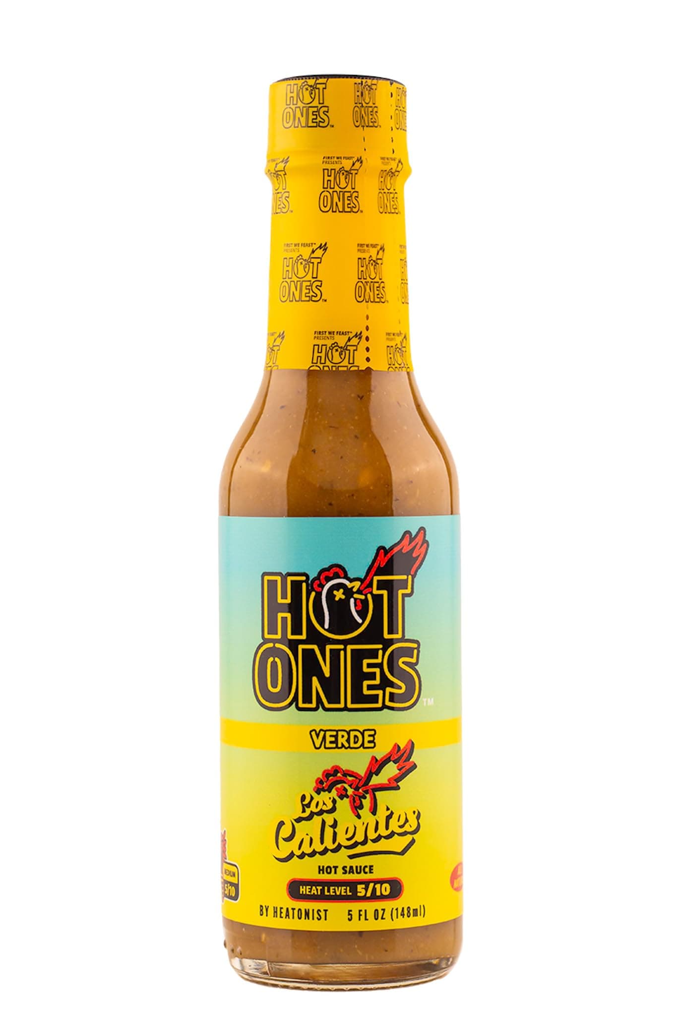 Hot Ones Los Calientes Verde Hot Sauce Made With Natural Ingredients & Fiery Flavors From Green Serrano Peppers, Orange Habanero & Apricot, 5 fl oz Bottles (1-Pack)