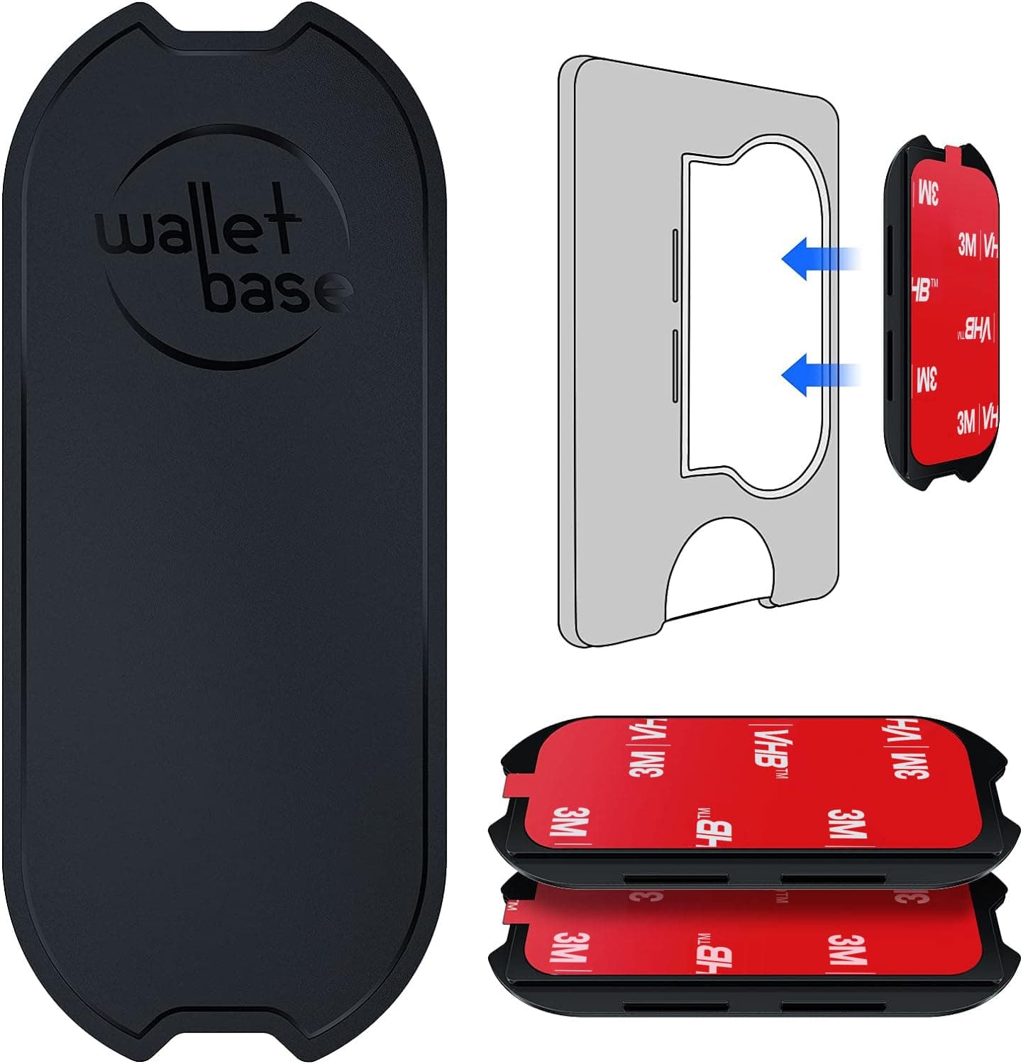 Adhesive Base for Popswallet, Detachable Sticky Back Replacement Compatible with Socket Wallet Plus, 2pcs Swappable Black Attachment Piece Plastic Sleeve with 3M Strip Sticker for Wallet+ & iPhone 16