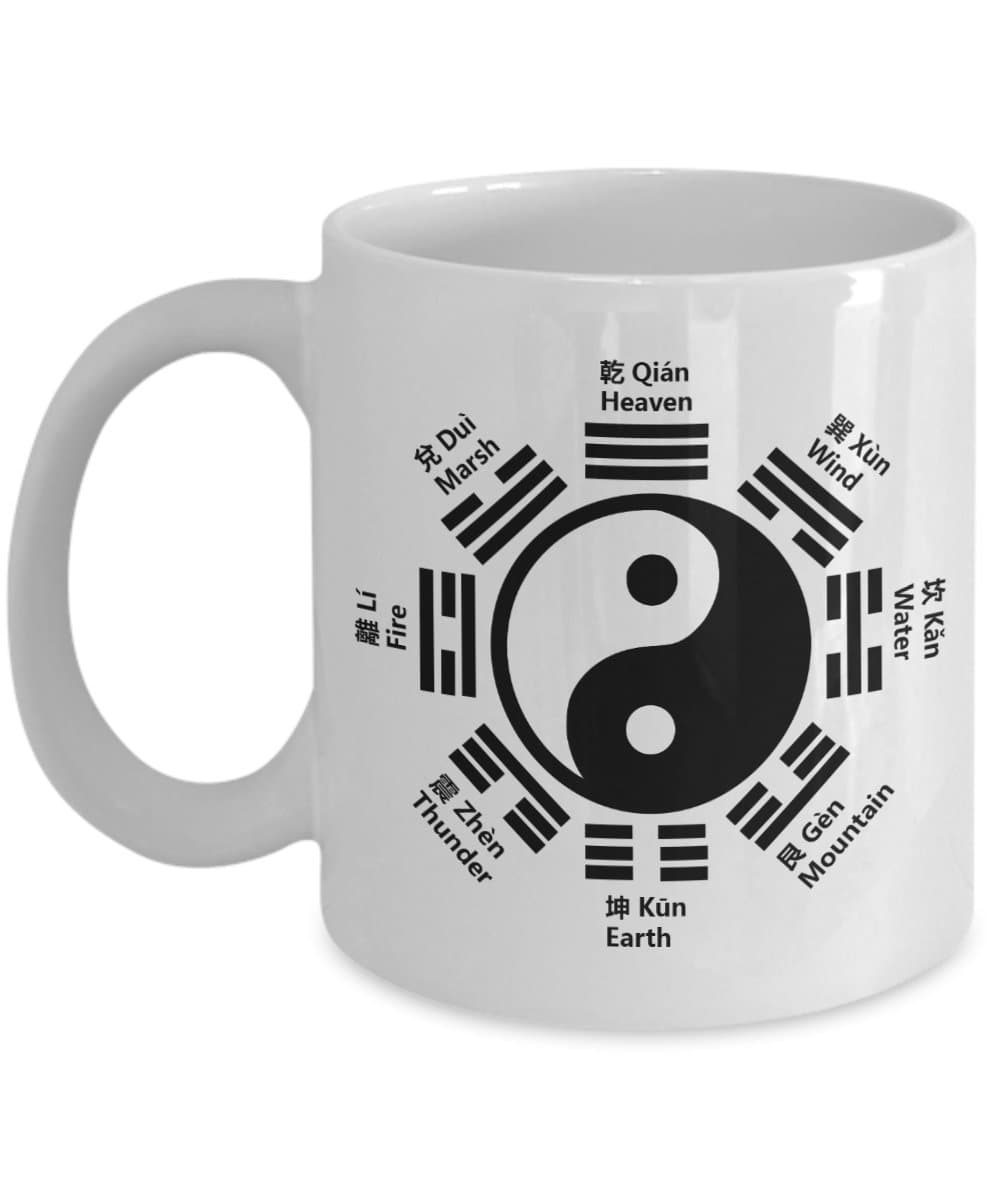 Kung Fu Mug - Yin Yang Tai Chi Ba Gua - Martial Arts Chinese Character Language Coffee Mugs Ceramic 11oz - Chinese New Year Gift for Feng Shui Masters and Students - Taoism Zen Tea Cup (YIN version)