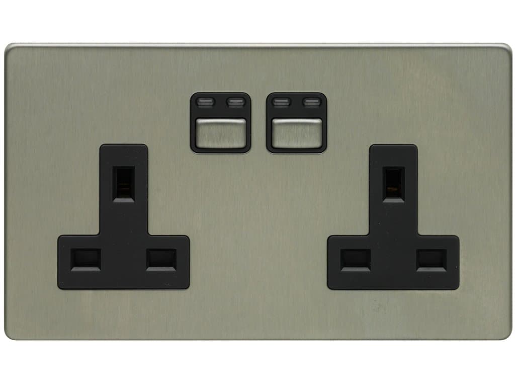 BG Flatplate Screwless 2 Gang 13A Switched Socket Chrome (White Inserts)