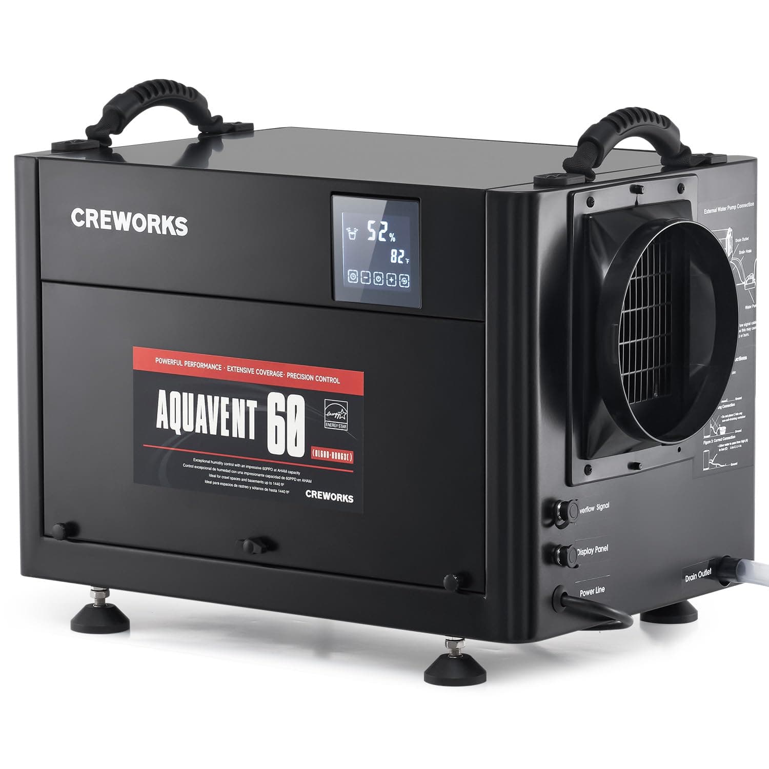 CREWORKS 130 PPD Crawl Space Dehumidifier, Commercial Dehumidifier for Basement with Built-in Drain Hose, Crawl Space Dehumidification with Auto Defrost & Detachable Display Panel