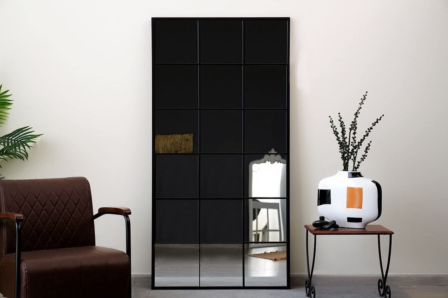Pan Emirates Home Furnishings Windsor Floor Mirror 90X180 cm-Matt Black