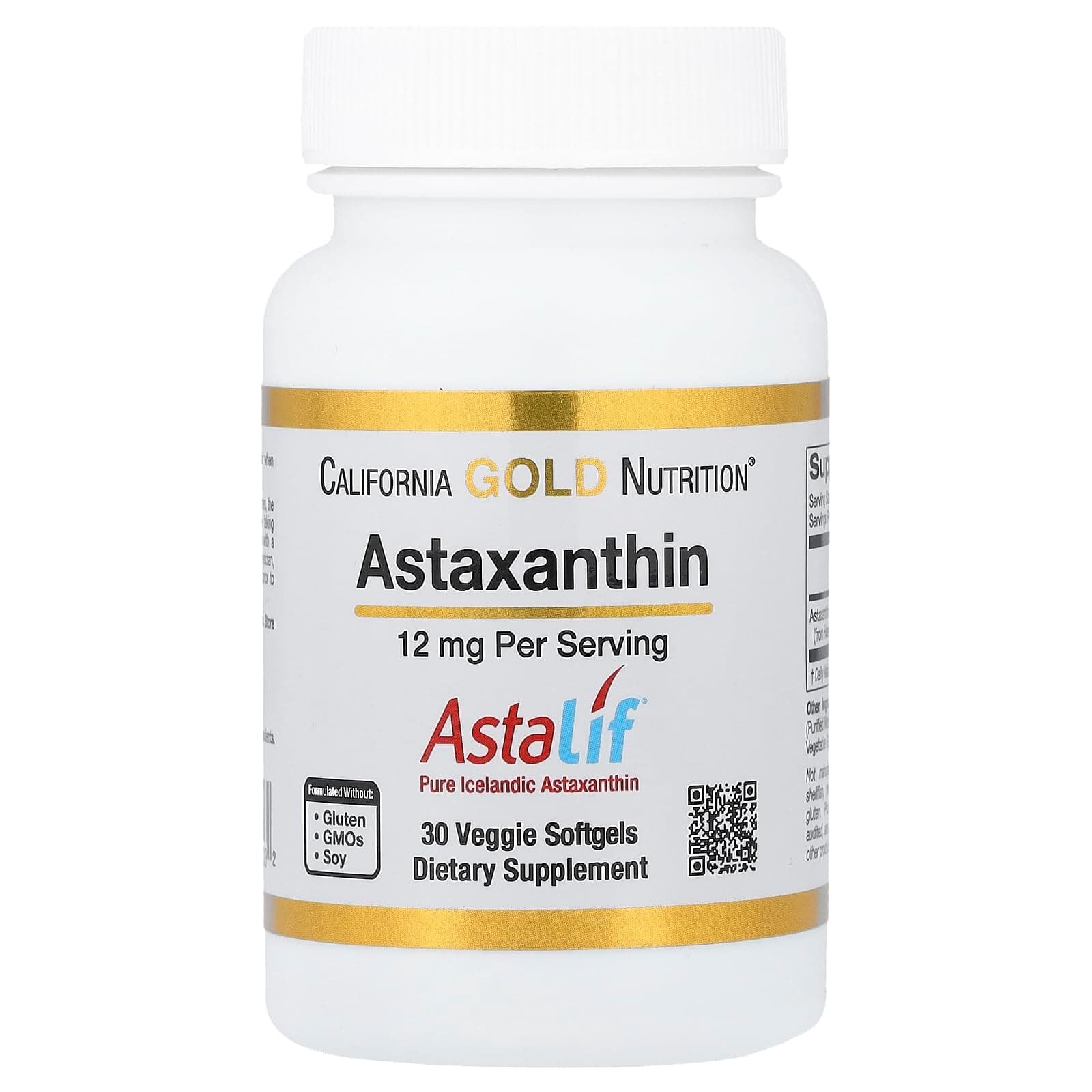 California Gold Nutrition Astaxanthin - Featuring AstaLif Pure Icelandic Astaxanthin - Gluten Free, Non-GMO - 12 mg - 30 Veggie Softgels