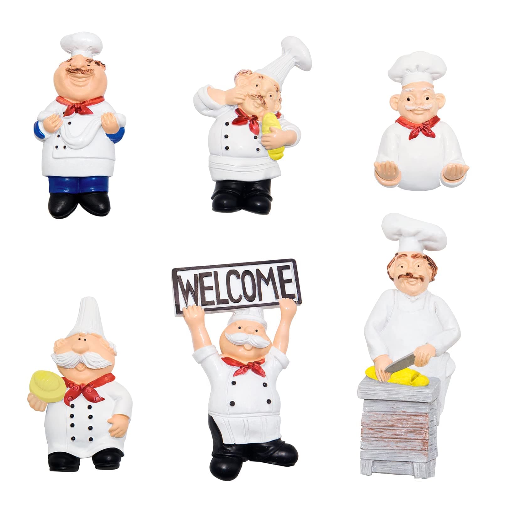 6 Pack Chef Fridge Magnets, Funny 3D Refrigerator Magnets decorative, Resin Baker Refrigerator Decors Accessories for Home Kitchen Restaurant Office Well Decors.
