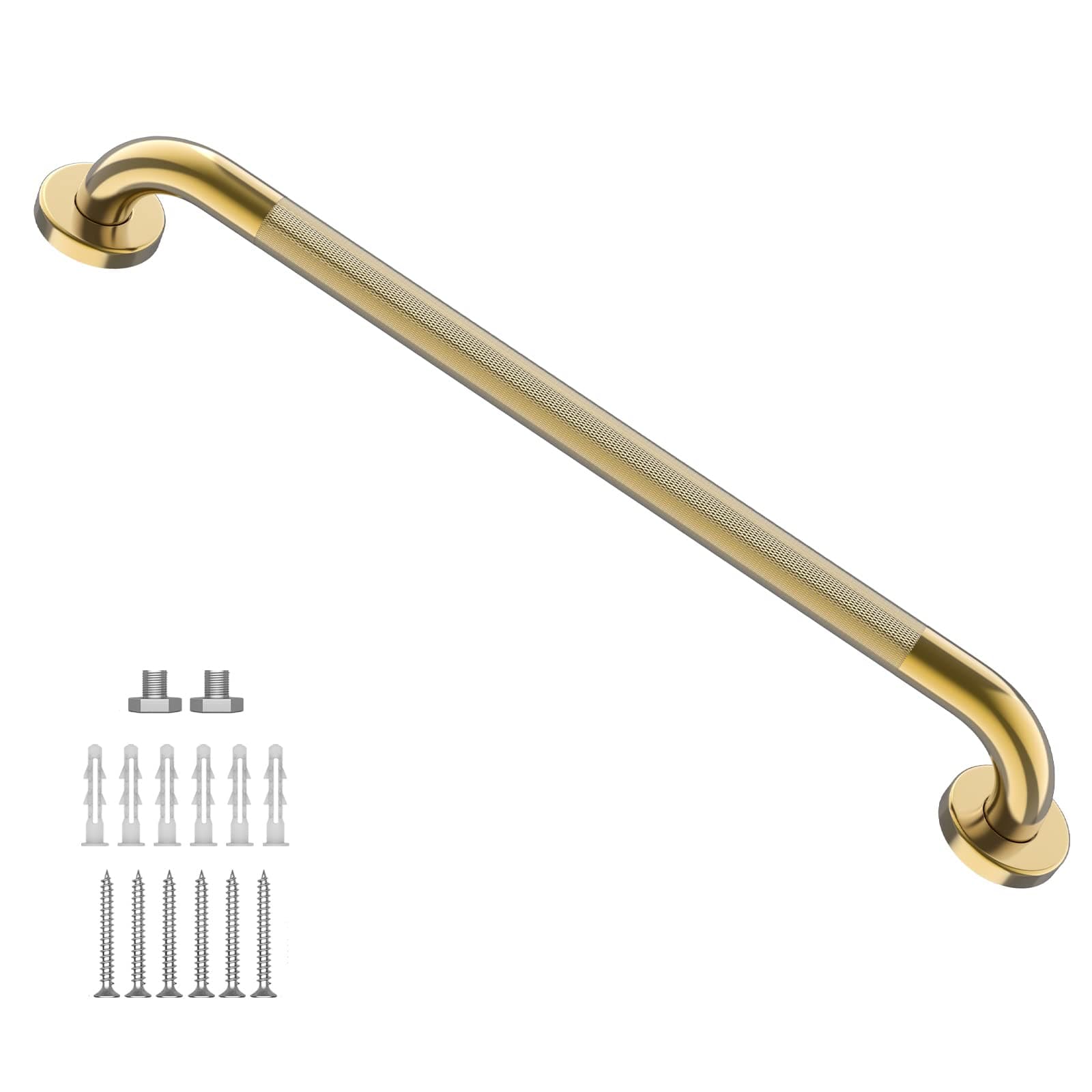 Gold Shower Grab Bar w/Anti-Slip Knurled Grip 32 Inch, Zepolu Wall Mounted Stainless Steel Bath Grab Bar,Safety Balanced Handrail, Handicap Injury Elderly Senior Assist Support Textured Handle