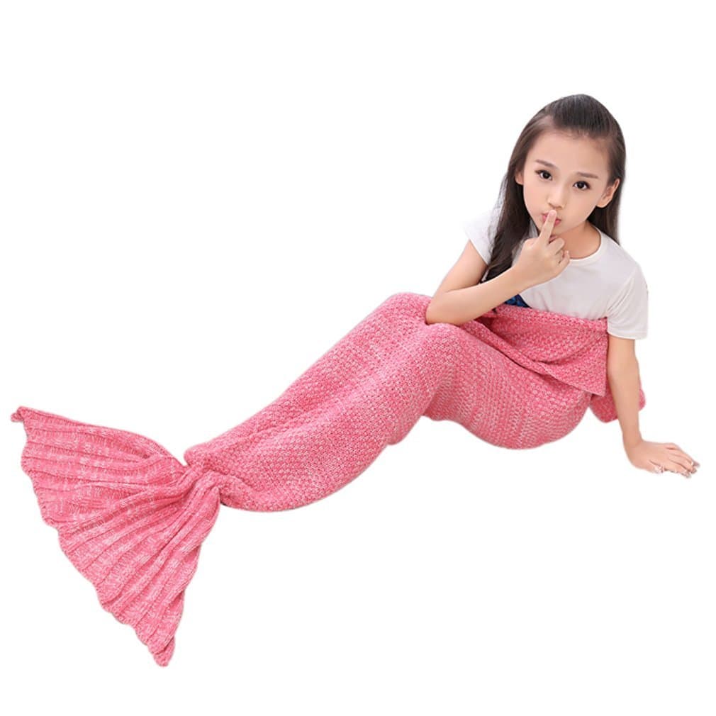 Roluck Mermaid Tail Blanket Handmade Warm Keeper Autumn Winter Blanket for Girls (Pink)