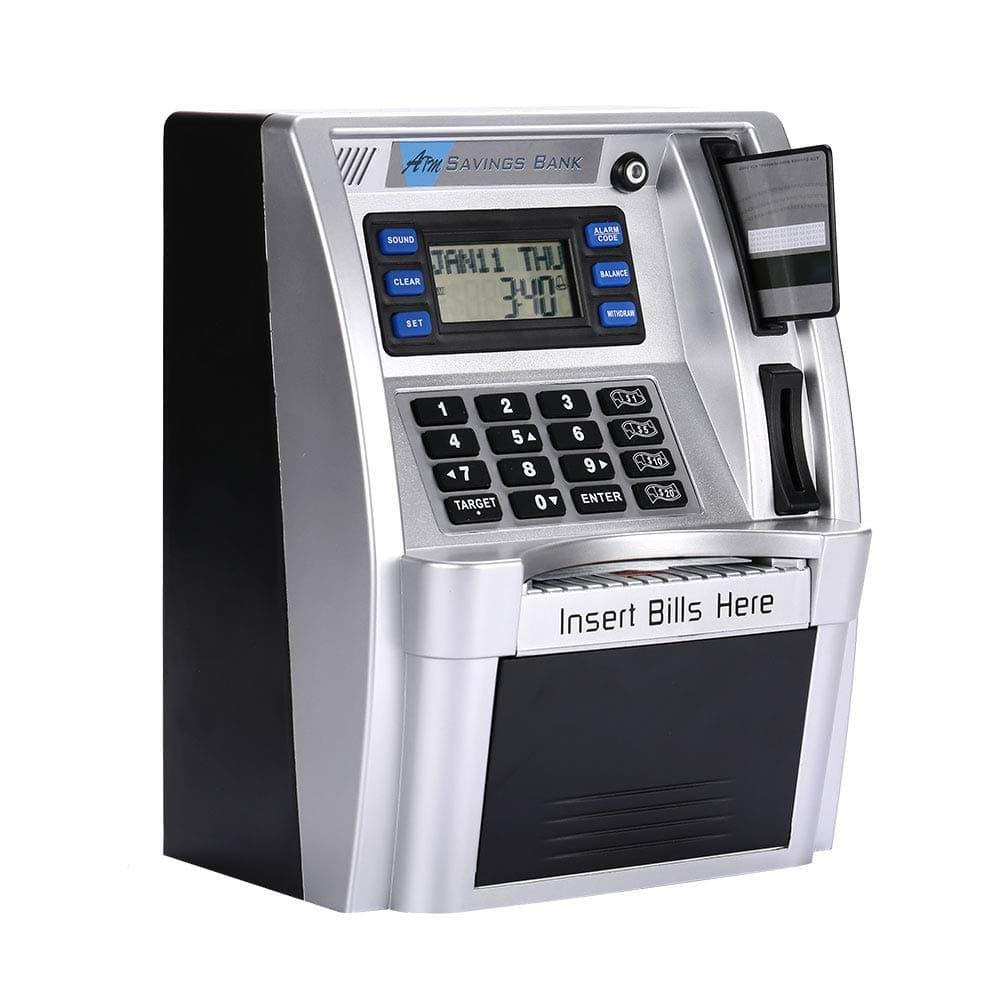 Savings Piggy Bank Machine for Real Money for Kids with Card,Motorized Bill Feeder,Coin Reader and Balance Calculator,Electronic Digital Coins and Bills Money Safe Box