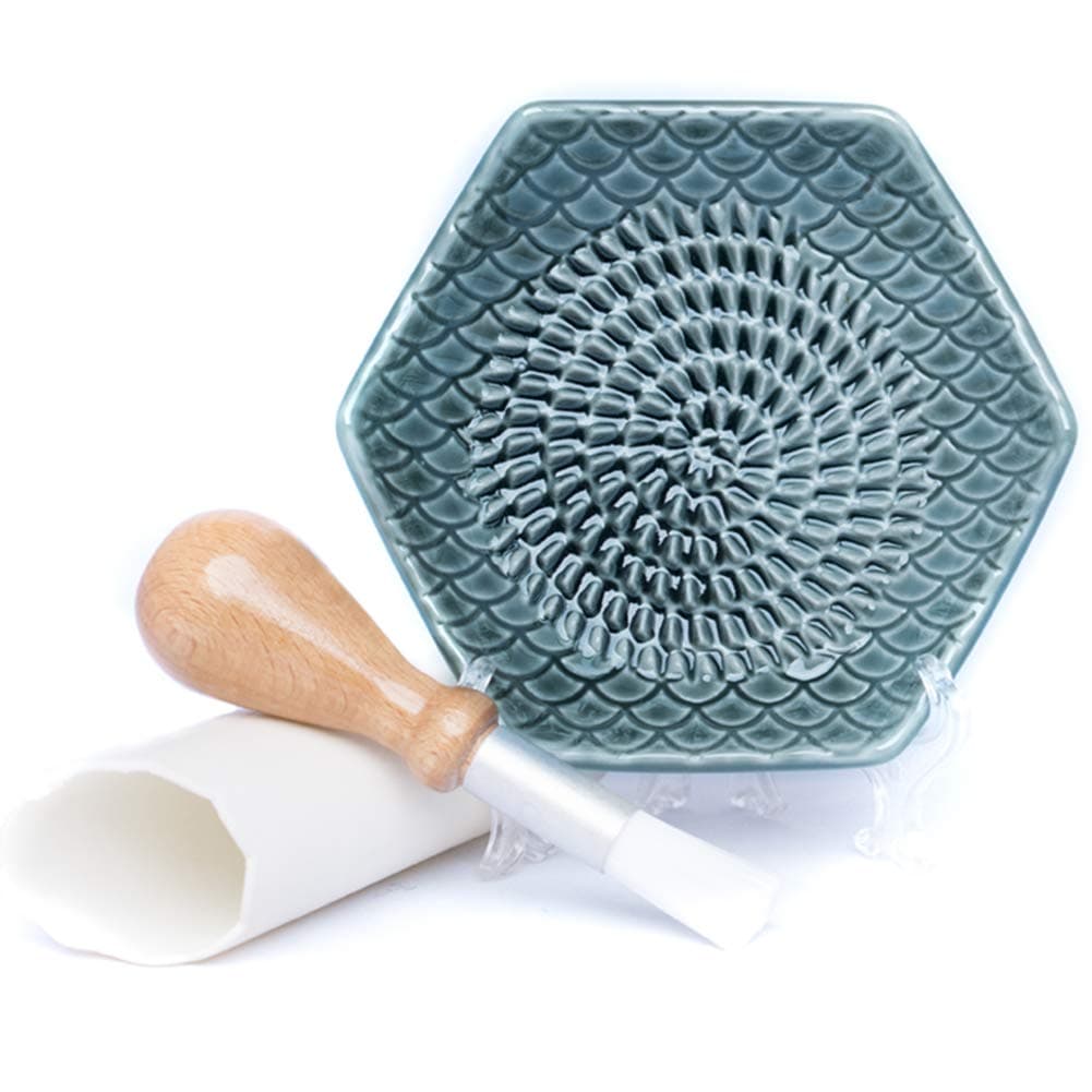 The Grate Plate 3 Piece Handmade Ceramic Garlic Grater Set - Grater, Peeler, Brush