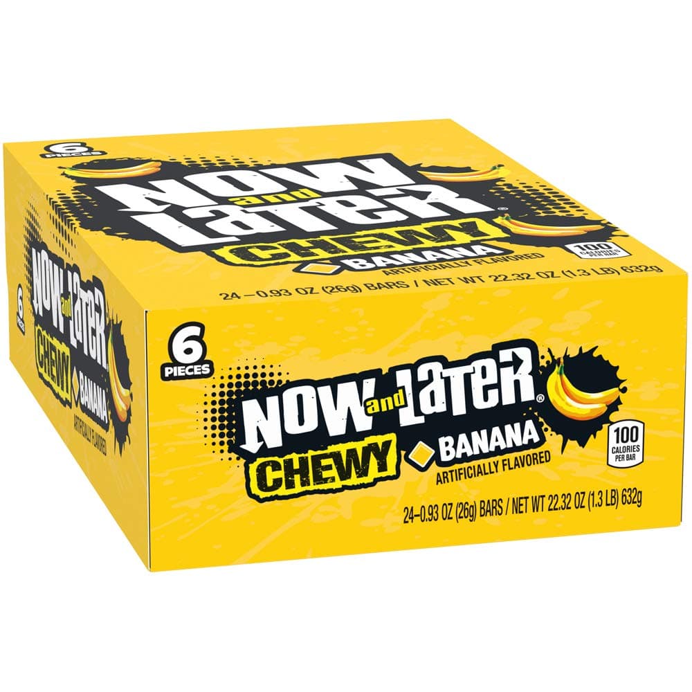 Now and Later & Soft Taffy Chewy Banana Fruit Chews, Pack of 24