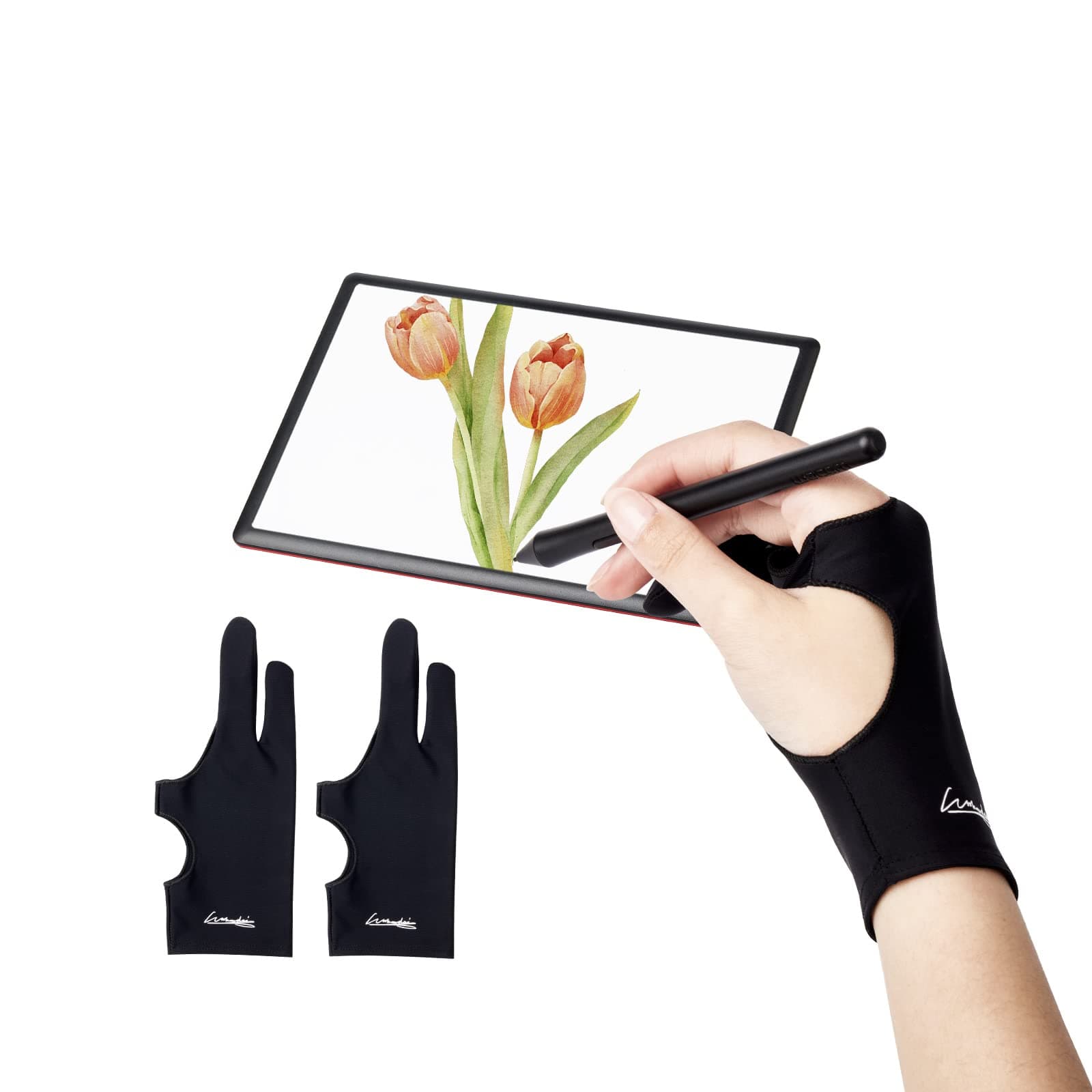 Digital Drawing Glove 2 Pack,Artist Glove for Drawing Tablet,ipad,Sketching,Art Glove with Two Finger for Right Hand and Left Hand (Smudge Guard,Small,2.95 x8.18inch