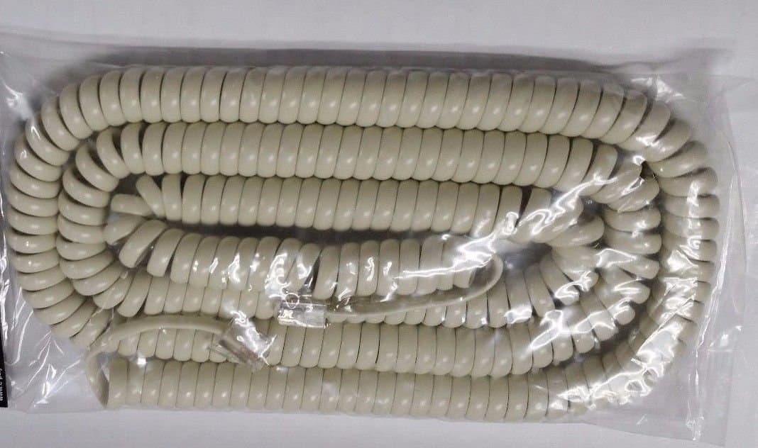 25' Foot Modular Telephone Coiled Handset Cord Ivory Replacement