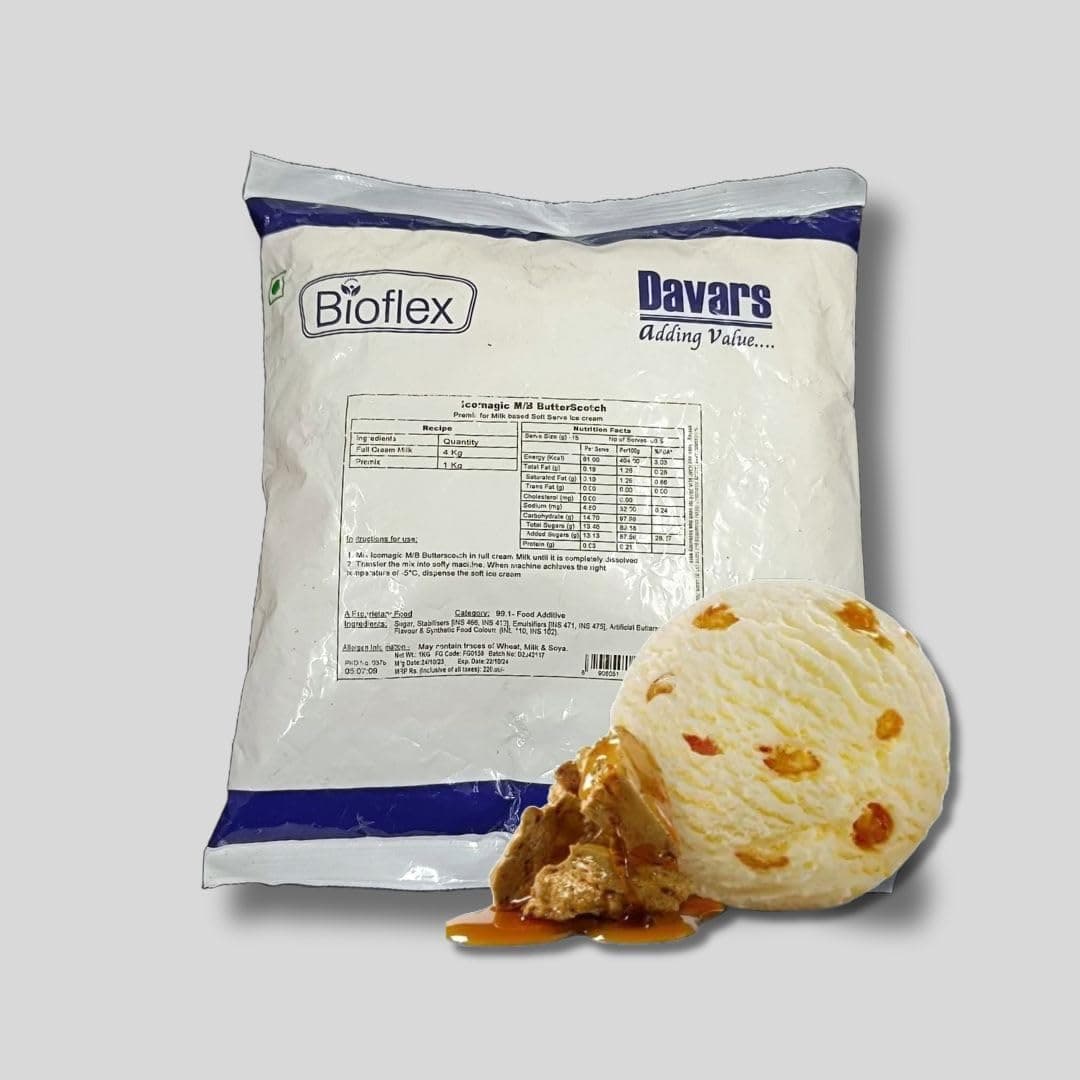 Davar's Ico Magic Butterscotch Ice Cream Mix Powder – 1kg | Softy & Scoop Ice Cream Premix for Homemade Ice Cream, Kulfi, Milkshakes & Frozen Desserts