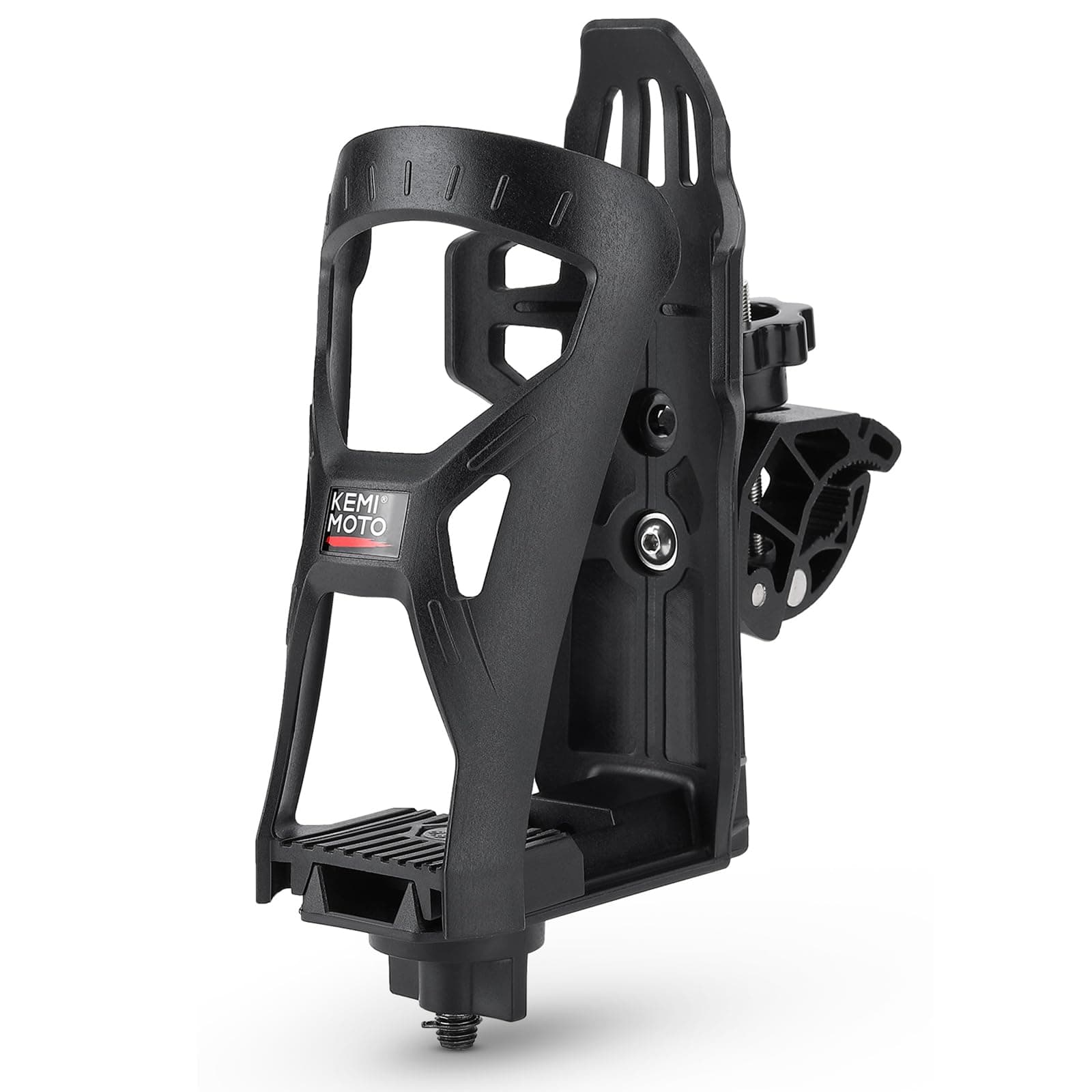 KEMIMOTO ATV Cup Holder, Upgraded Motorcycle Drink Holder Handlebar, Water Bottle Holder Mount with 0.6”-1.56” Metal Clamp for Scooter Bike Boat Stroller Wheelchair Golf Push Cart Tractor (1)