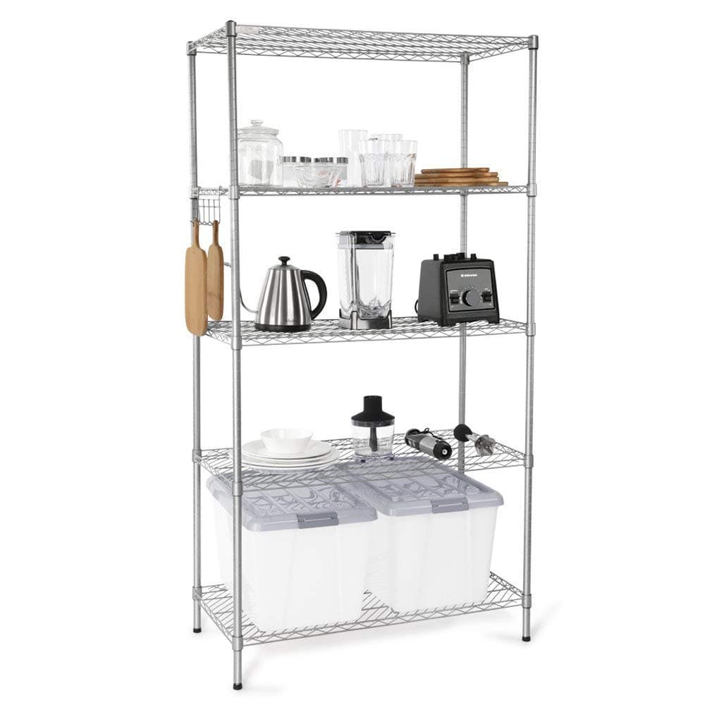 5-Tier Wire Shelving Unit, Adjustable Steel Storage Shelves 35.4" D x 17.7" W x 66.9" H, Commercial Storage Organisation Rack Heavy Duty Steel Shelving for Kitchen Bedroom Bathroom Office Garage