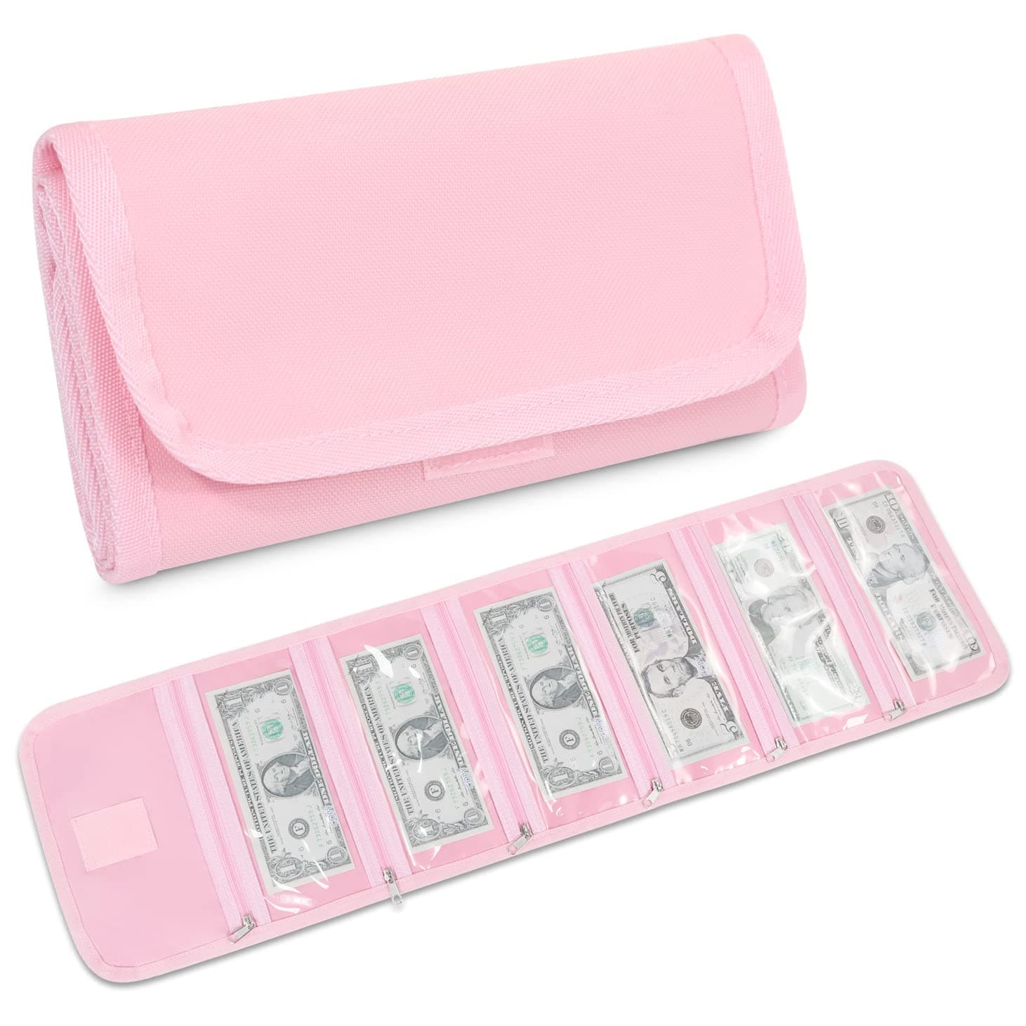 Money Wallet, Money Organizer for Cash with 6 Zippered Pocket Multipack Money Pouch, Cash Bill Organizer, Envelope Wallet Money Bag Small Travel Money Holder for Budgeting, Receipt, Coupons and Tips,