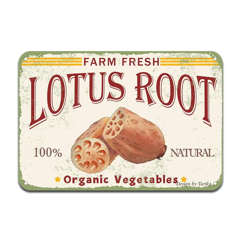 Farm Fresh Lotus Root 100% Nature Organic Vegetables Vintage Look Iron 8X12 Inch Decoration Art Sign for Home Kitchen Bathroom Farm Garden Garage Inspirational Quotes Wall Decor