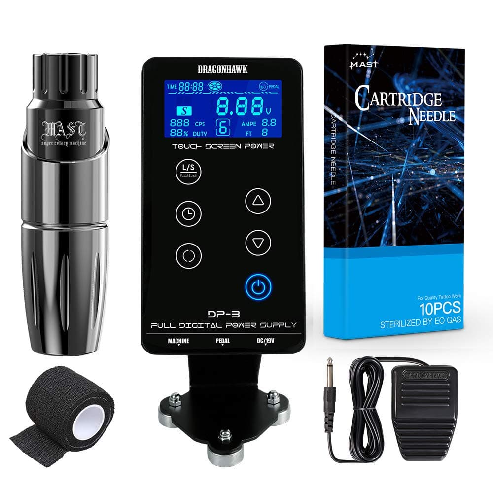 Dragonhawk Tattoo Kit Permanent Makeup Pen Tour Rotary Tattoo Machine Power Supply Tattoo Needles LS-37