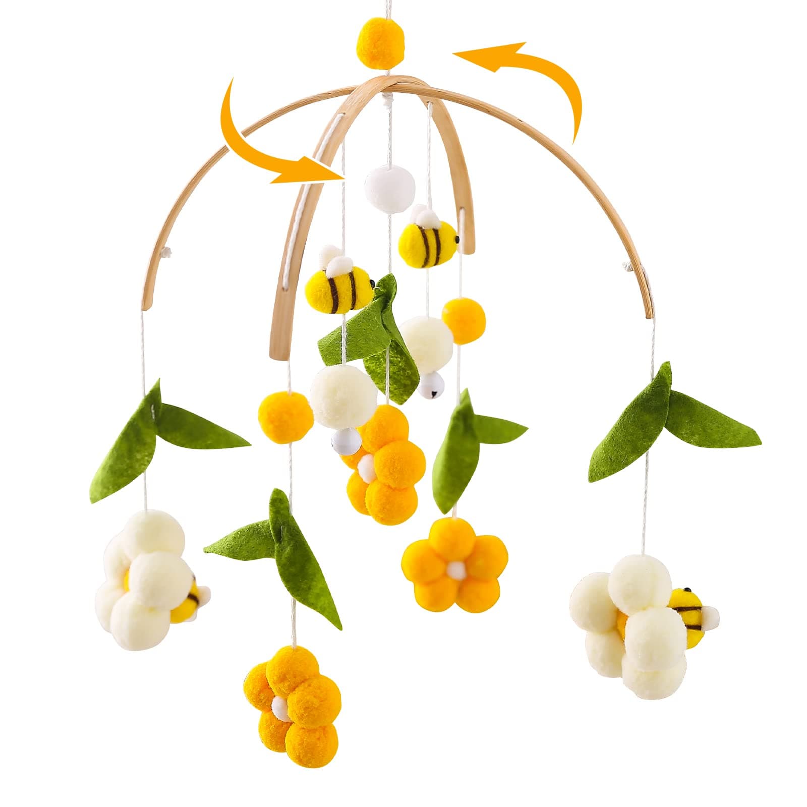 OESSUF Baby Mobile for Crib Crib Nursery Mobile for Boys Girls Boho Bee Flower Nursery Decor Soothe Toy Baby Shower Set for Infant Bedroom Hanging Decoration Toy(Bee)