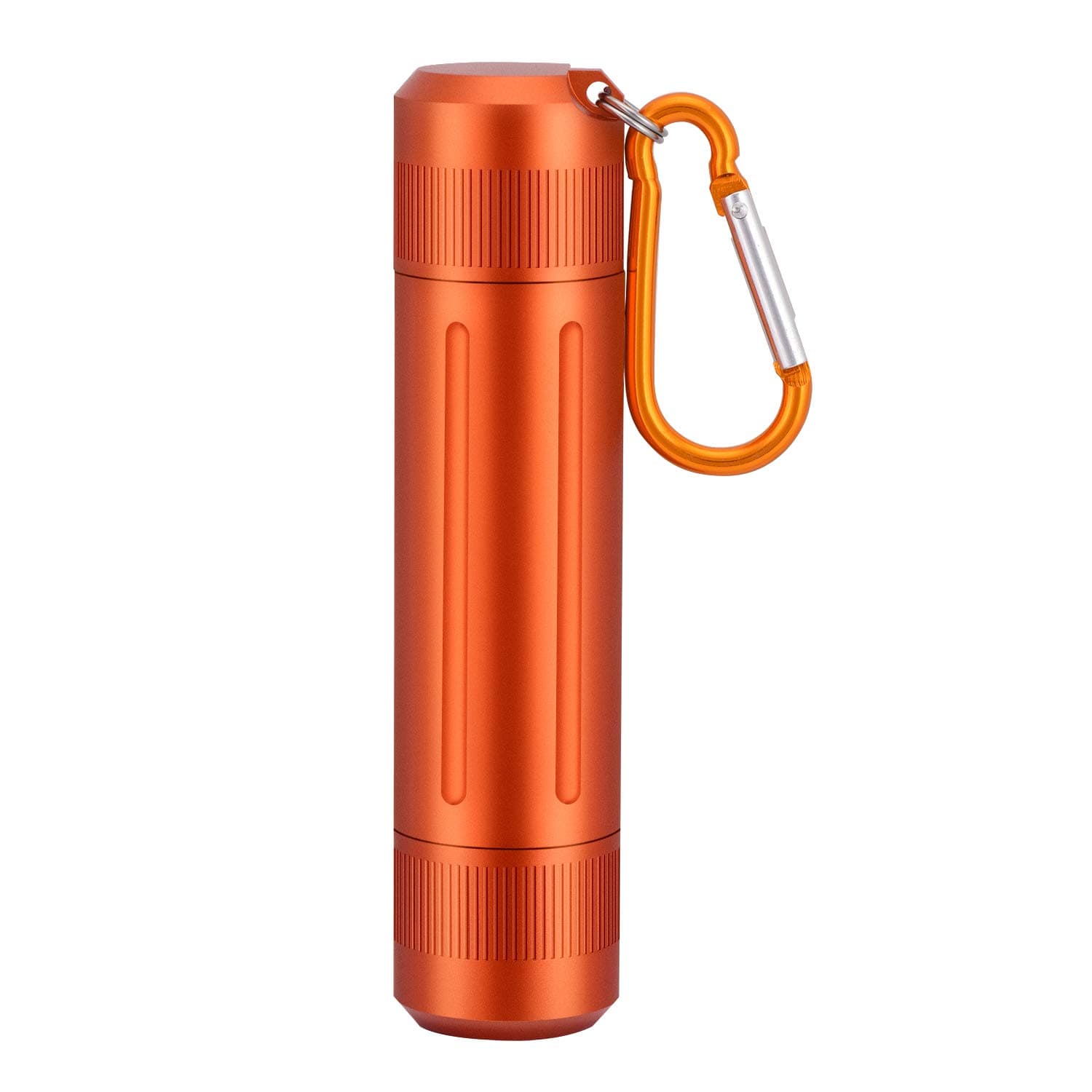 Airtight Stash Jar, Durable Smell Proof Aluminum Container, Portable Dual-Opening Storage Tube with Carabiner for Herbs, Spices, Valuables - Orange