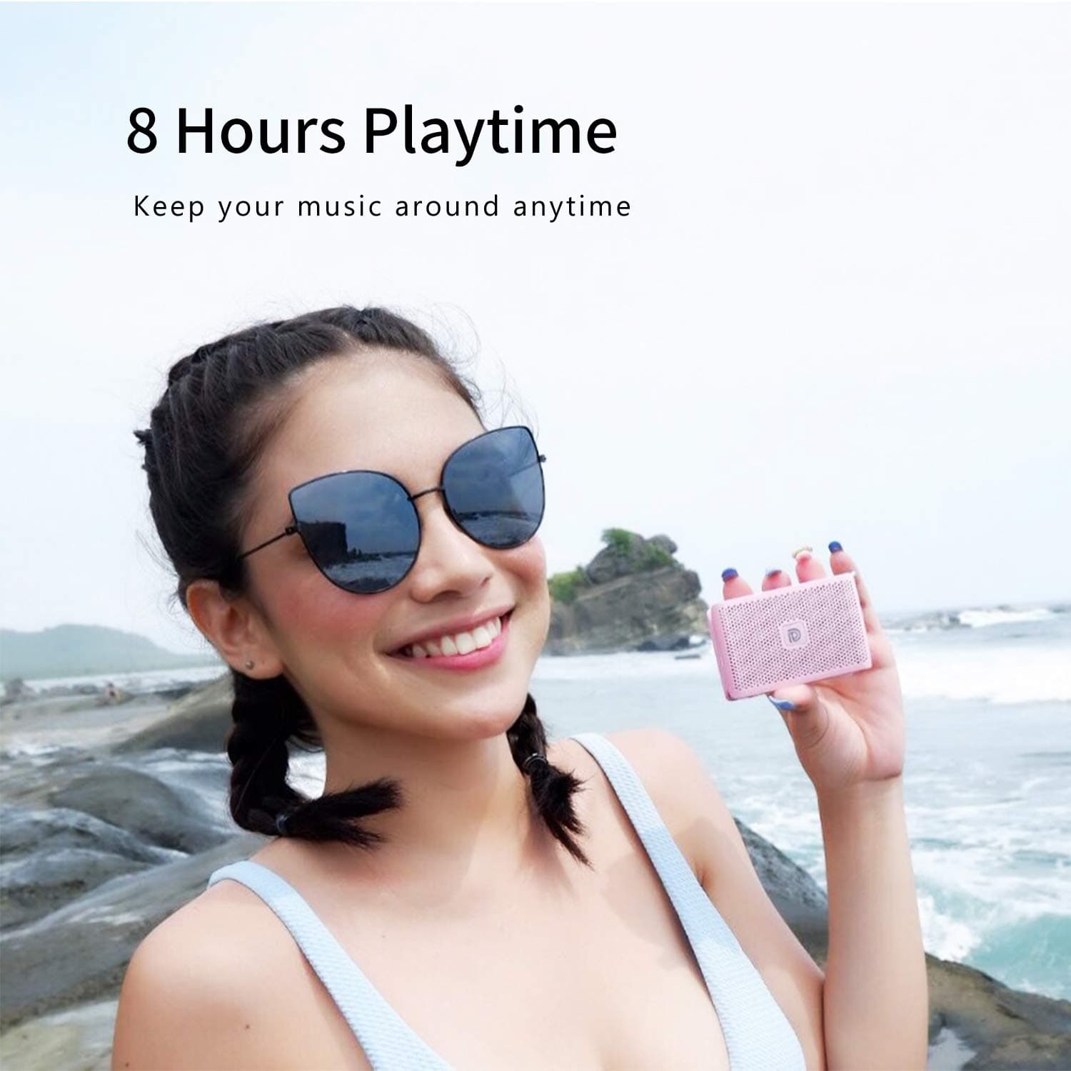 DOSS Bluetooth Speaker, Genie Portable Speaker with Clean Sound, Built-in Mic, Ultra-Portable Design, 8 Hours of Playtime, Speaker with Strap for Home, Outdoors, Travel, Gift Ideas- White