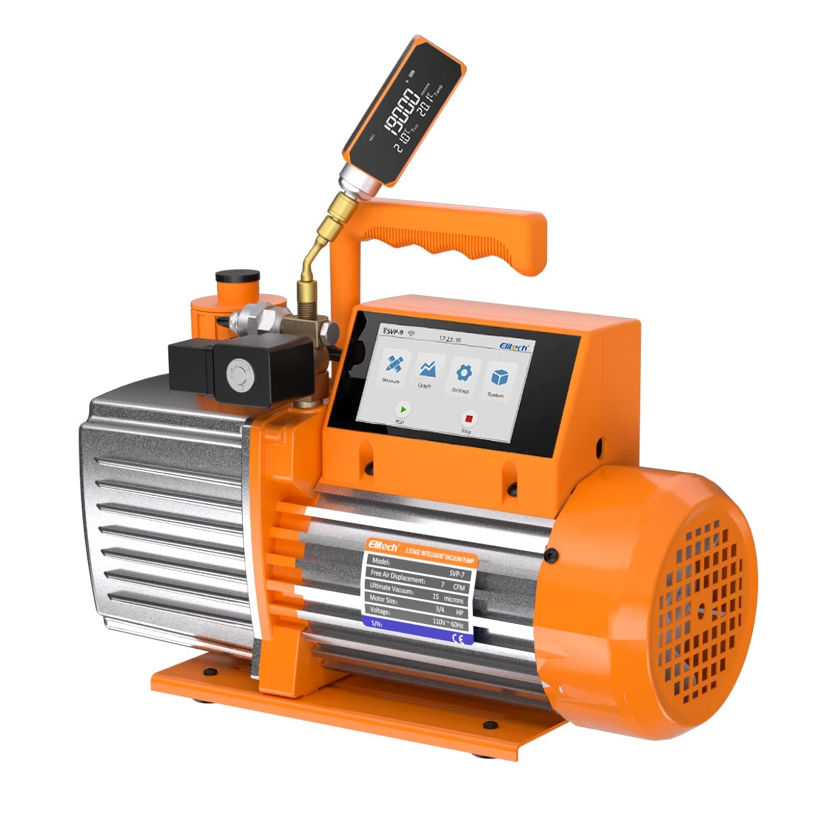 Elitech 7 CFM HVAC Vacuum Pump with Wireless Micron Gauge, 3/4 HP Dual-Stage for AC/Mini Split Evacuation, Touchscreen & App Data Logging, Compatible with R134a/R410a -SVP-7 Pro