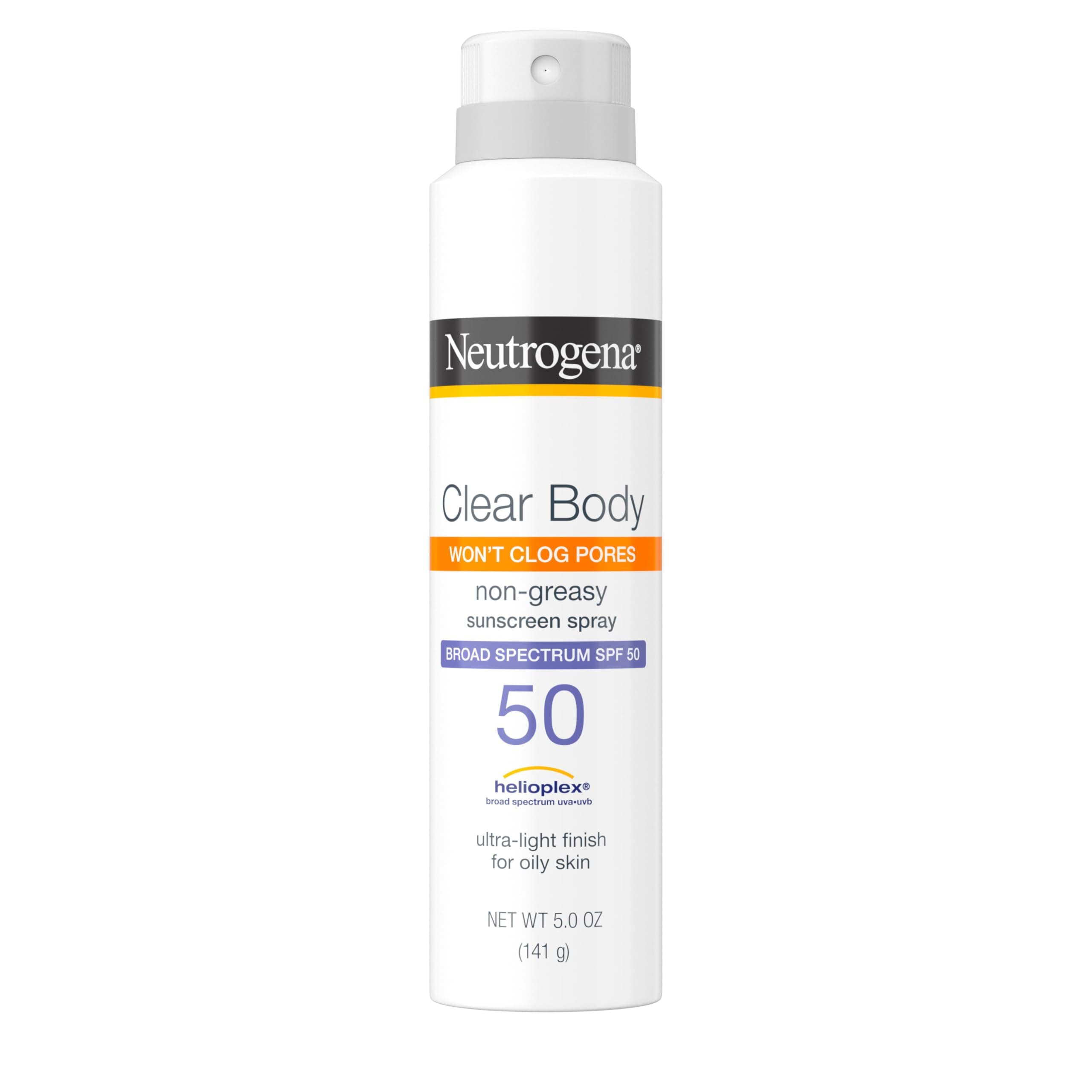 Neutrogena Clear Body SPF 50 Sunscreen Spray, Non-Greasy, Broad Spectrum Full Body Sunscreen Ideal for Oily Skin Moisturizes & Cools, Non-Comedogenic Spray Sunscreen, Oxybenzone-Free, 5 oz