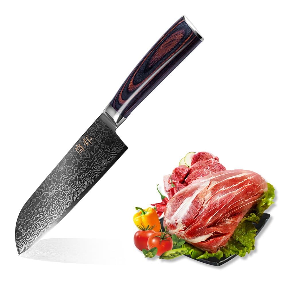 7-inch Professional Damascus Santoku Knife with High Carbon Japanese 67 Layers Wooden Handle Chef’s Knife