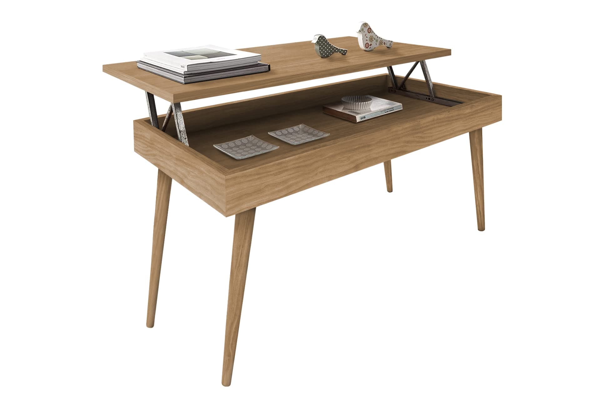 Hogar24 Handmade Elevating Vintage-Style Coffee Table Made out of Natural Solid Wood - 100 cm x 50 cm x 47 cm