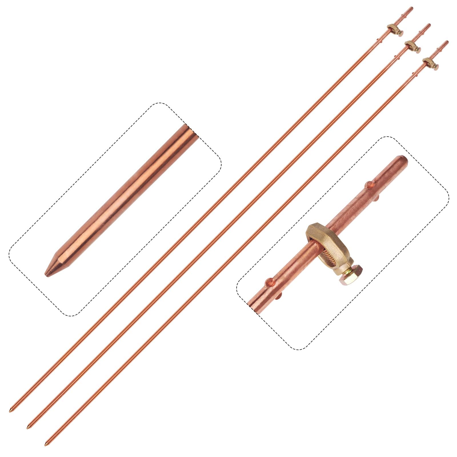CYANTEKOMS 3 Pack Grounding Rod with Clamp 4 Feet Long Copper Electrical Grou...