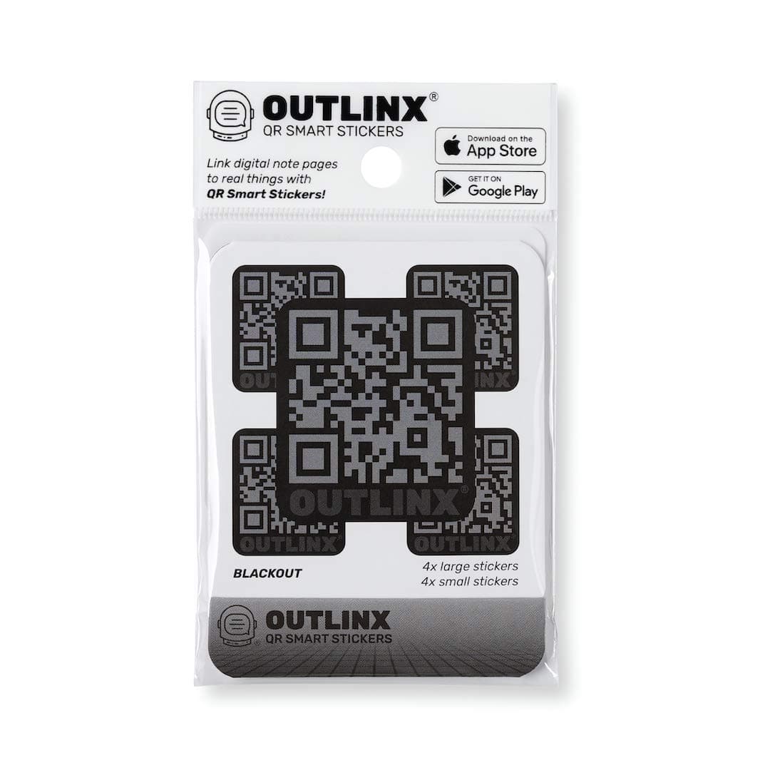 Outlinx Smart Stickers - Blackout - Pack of 6 Stickers - Decorative QR Code Labels - Compatible with iPhone - Simple Tool for Organizing and Sharing