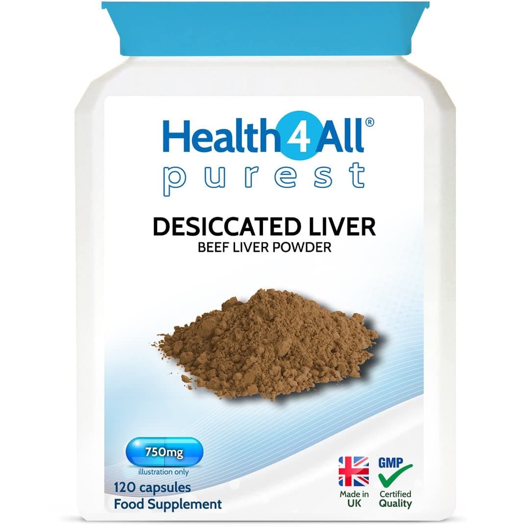 Beef Liver Capsules, 120 Capsules, 750mg per Capsule, Desiccated Beef Liver Supplement, Un-defatted, Naturally Occurring Vitamins and Minerals, Made in the UK - Health4All