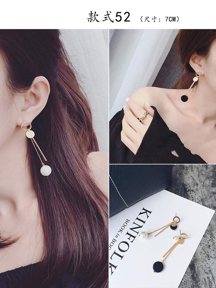 VVSBAOZI Crystal Stud Earrings Korean Hipster Temperament Long Earrings Female Personality Cold Wind Earrings Wild Simple Pendant Earrings, Dark Green 52 ★ Feng Jingsong °