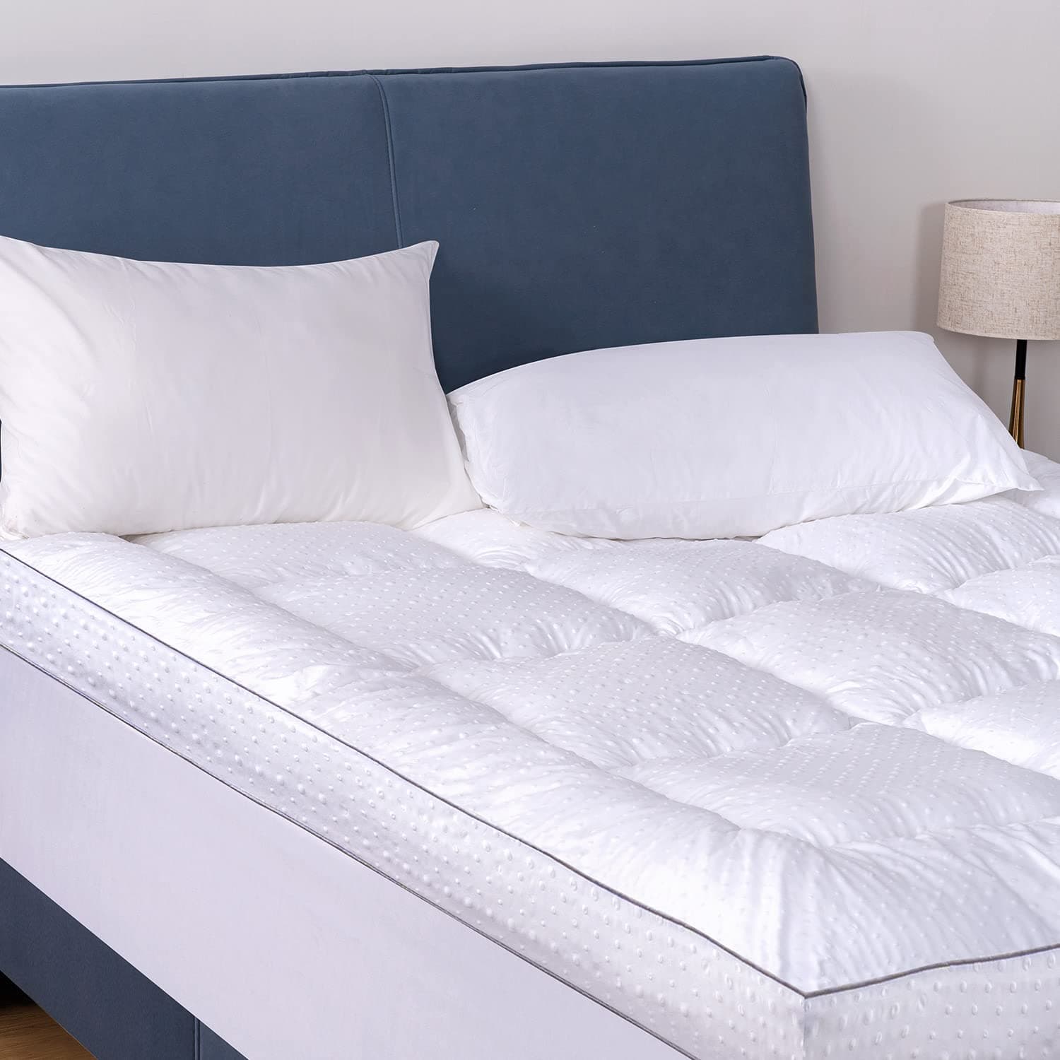 Marine Moon King Mattress Topper, Cooling Extra Thick 3" Feather Bed Topper, Soft Plush Pillow Top Mattress Topper, 3D Bubble Down Alternative Pad Cover with 8-21" Deep Pocket, Hotel Quality