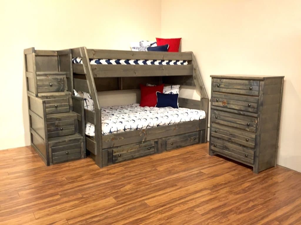 Trendwood 4-Piece Rustic Grey Twin over Full Bunkbed Bedroom Set with Chest