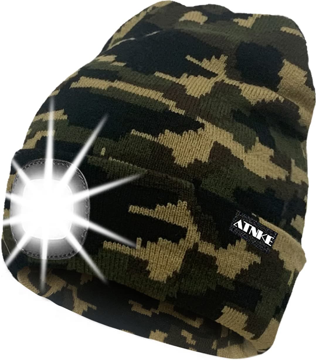 LED Lighted Beanie Cap,USB Rechargeable Running Hat Ultra Bright 4 LED Waterproof Light Winter Warm Gifts for Men and Women