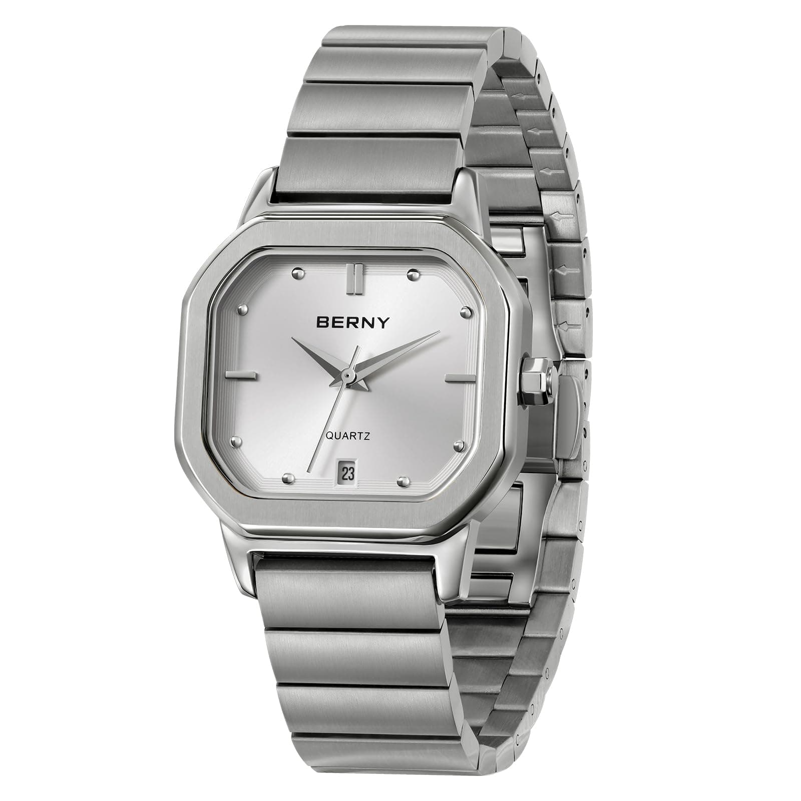 Silver Watch for Men Classic Square Quartz Watch Men's Casual Analog Watches with Date Calendar Japanese Movement Stainless Steel Case/Watch Band