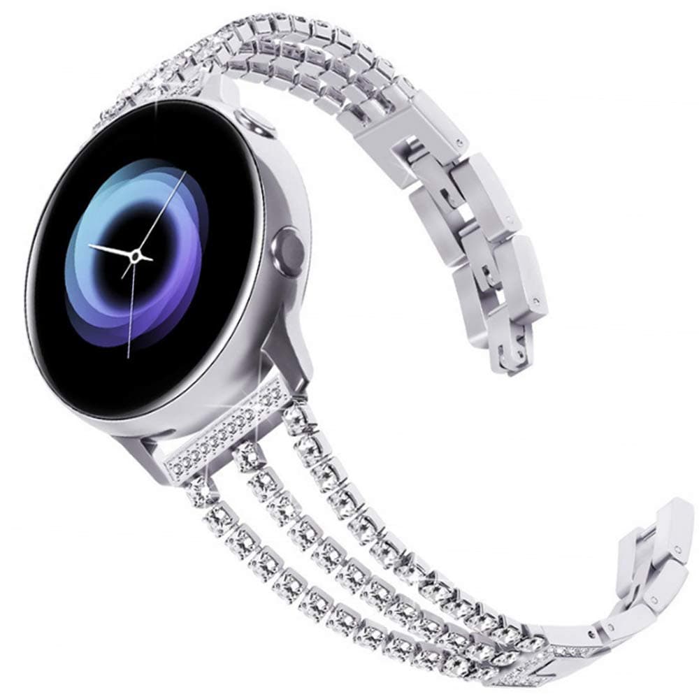 DEALELECompatible with Samsung Galaxy Watch 5/5 Pro/Galaxy 4/4 Classic/Galaxy 3 41mm / Active 2, 20mm Diamond Stainless Steel Replacement Strap for Huawei GT3 42mm / GT2 42mm (Silver)