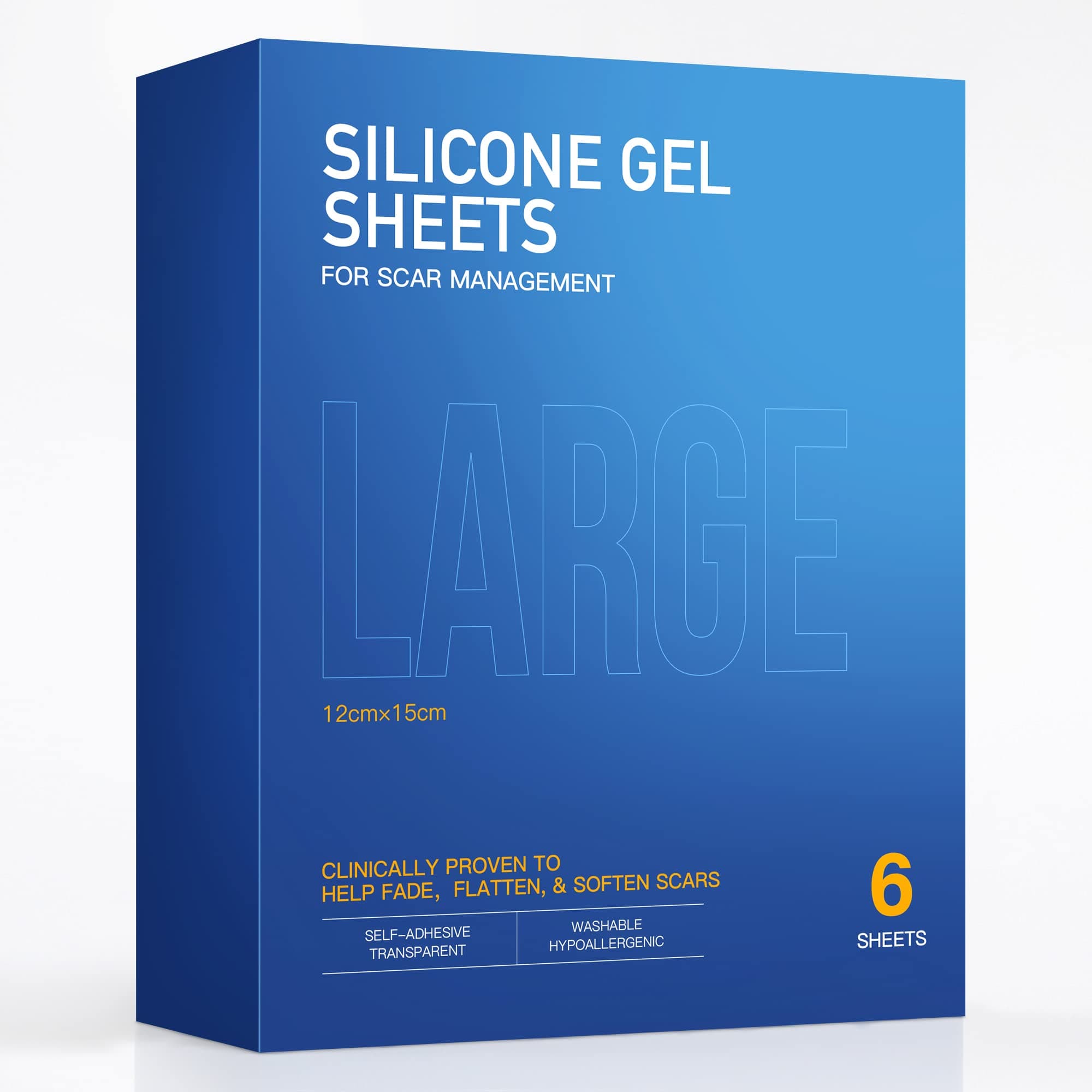 Large Sizes Silicone Gel Sheets 6" x 5" (6 Count) - Medical Sterile Packaging Silicone Scar Sheets - For Irregular Scar Removal
