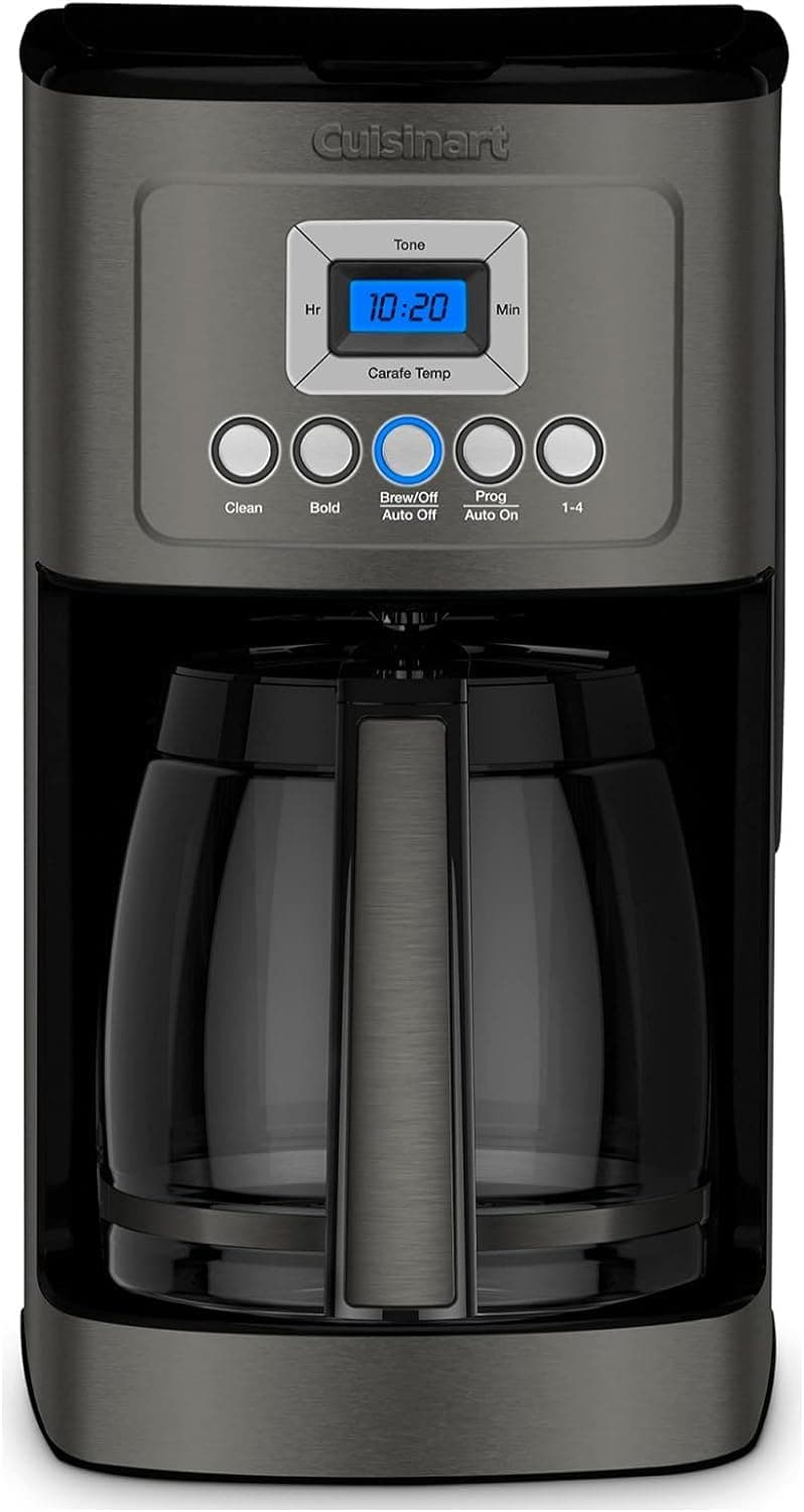 14-Cup Coffee Maker, Programmable PerfecTemp Glass Carafe Coffee Machine with 1-4 Cup Setting, Brew Strength Control and Pause, Stainless Steel, DCC-3200BKSNAS, Black