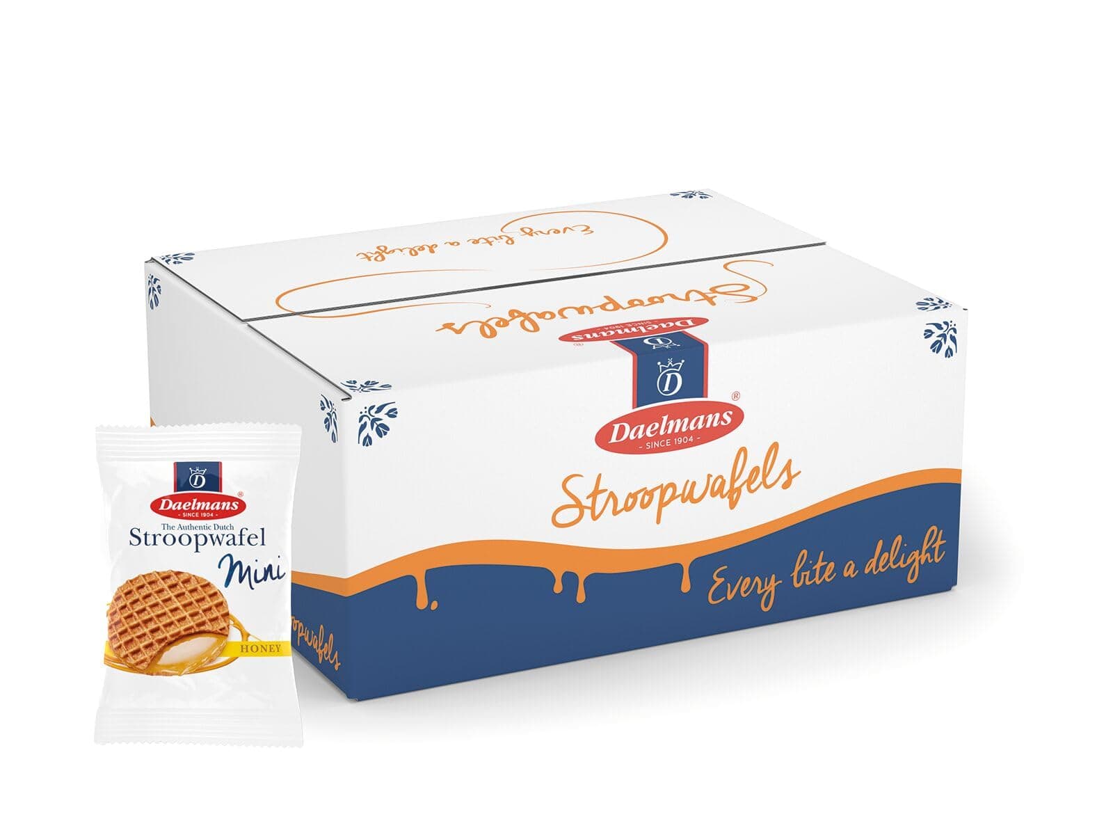 DAELMANS Stroopwafels, Dutch Waffles Soft Toasted, Honey, Office Snack, Back to School, Mini Size, Kosher Dairy, Authentic Made In Holland, 1 Bulk Case, 200 Individually Wrapped Minis, 0.28 each