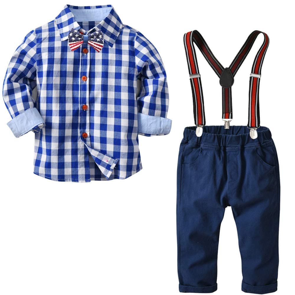 YilakuBoy Dress Clothes Formal Suit Sets with Bowtie+Suspender Pants Gentleman Outfits 1-7 Years
